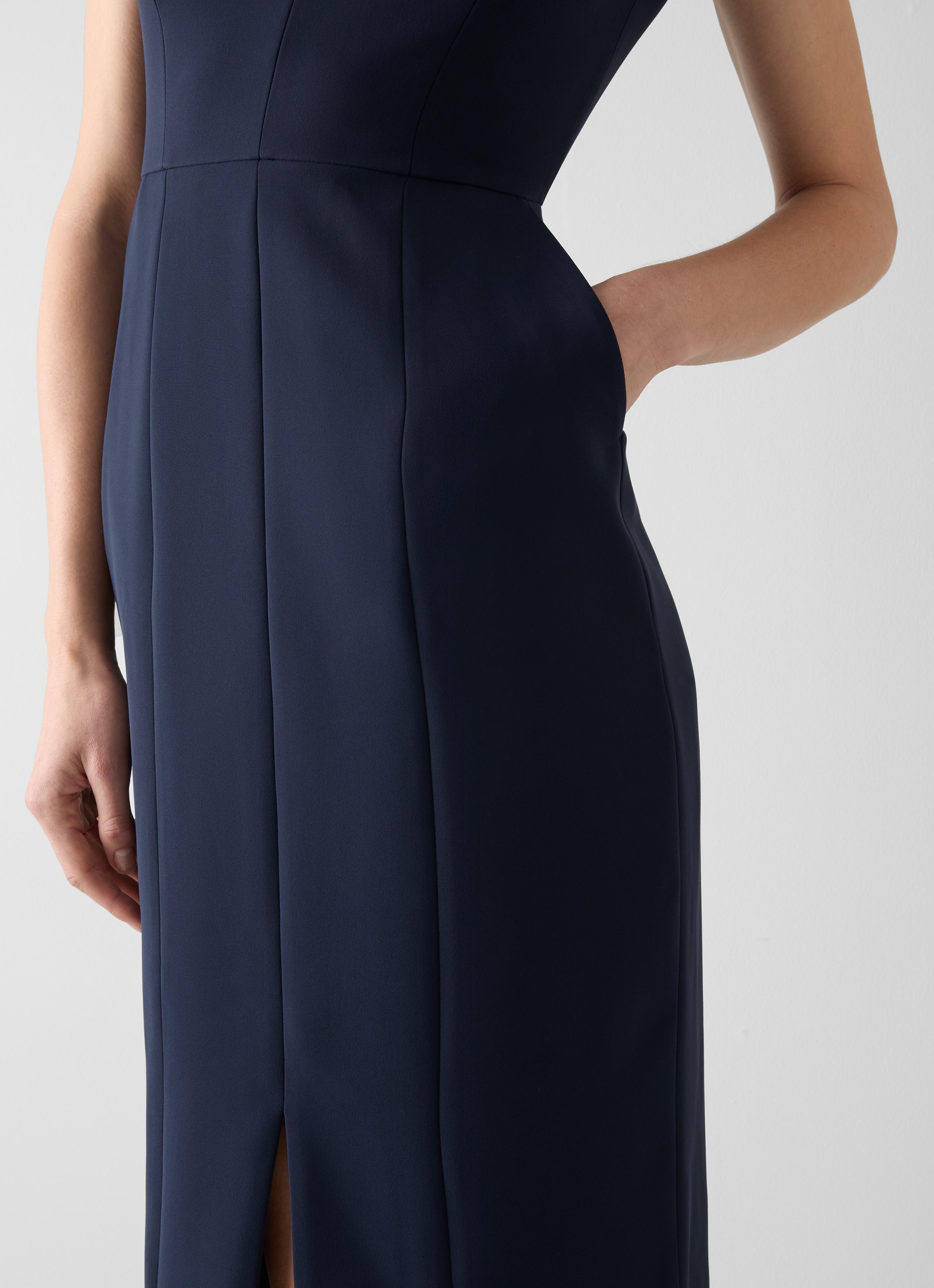 knee length dresses for ladies Tailored Navy Linen Shift Dress main image 0