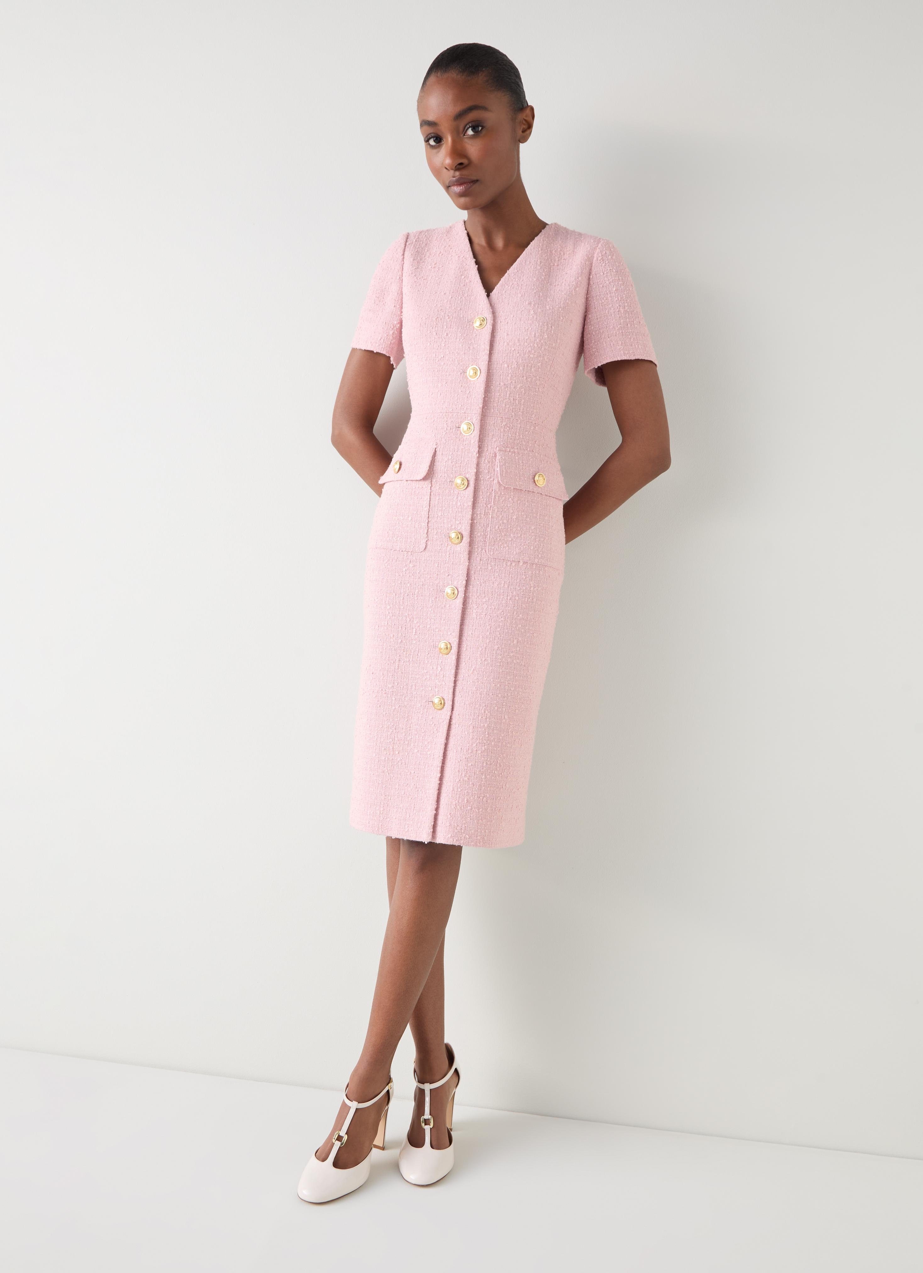 knee length dresses for ladies Flirty Plaid Tweed Mini Dress (Pink) M main image 0