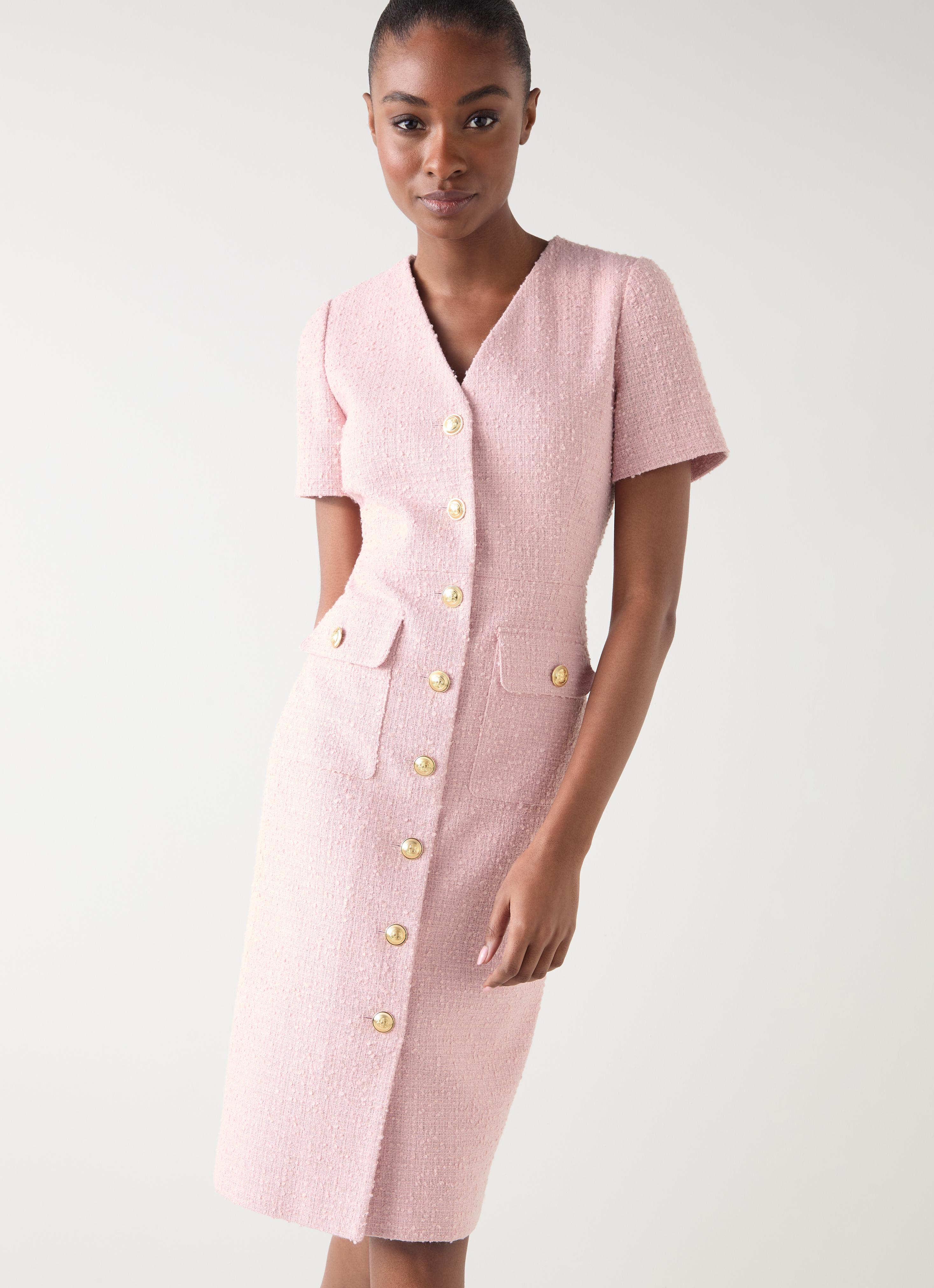 Carla Pink Tweed Recycled Cap Sleeve Dress | Workwear | Collections |  L.K.Bennett, London