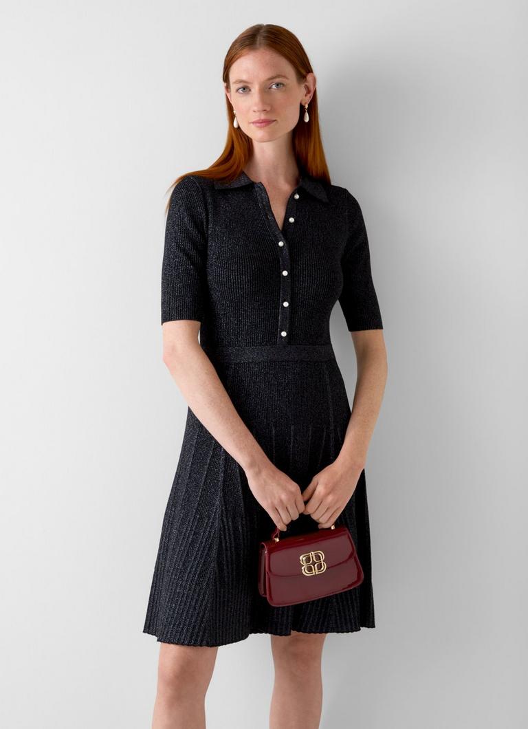 Carrie Black & Silver Rib Detail Knitted Dress