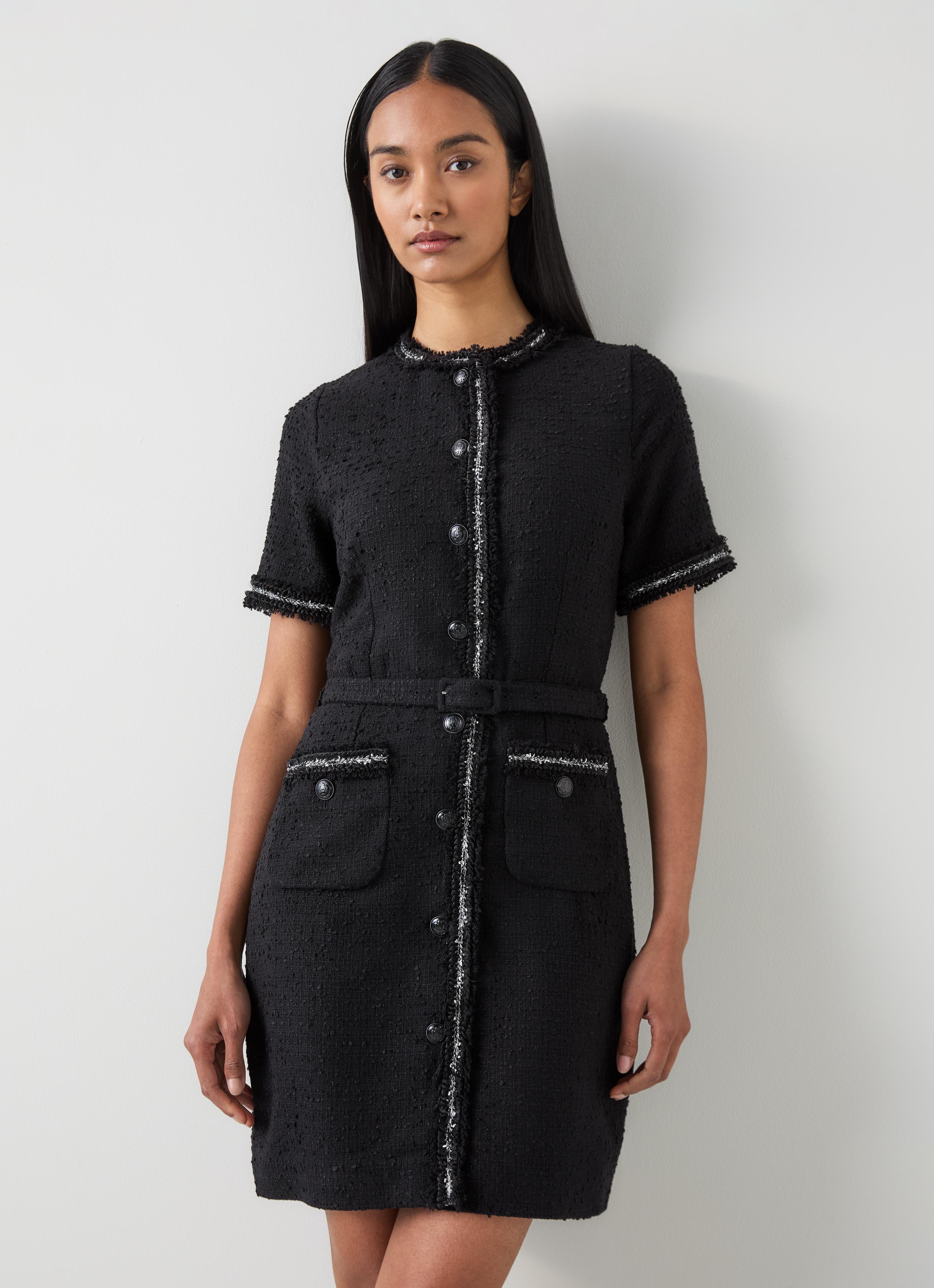Charlie Black & Cream Tweed Dress With Trim | Clothing