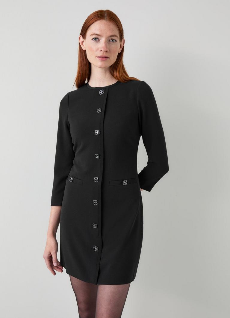 Claire Black Button Detail Dress