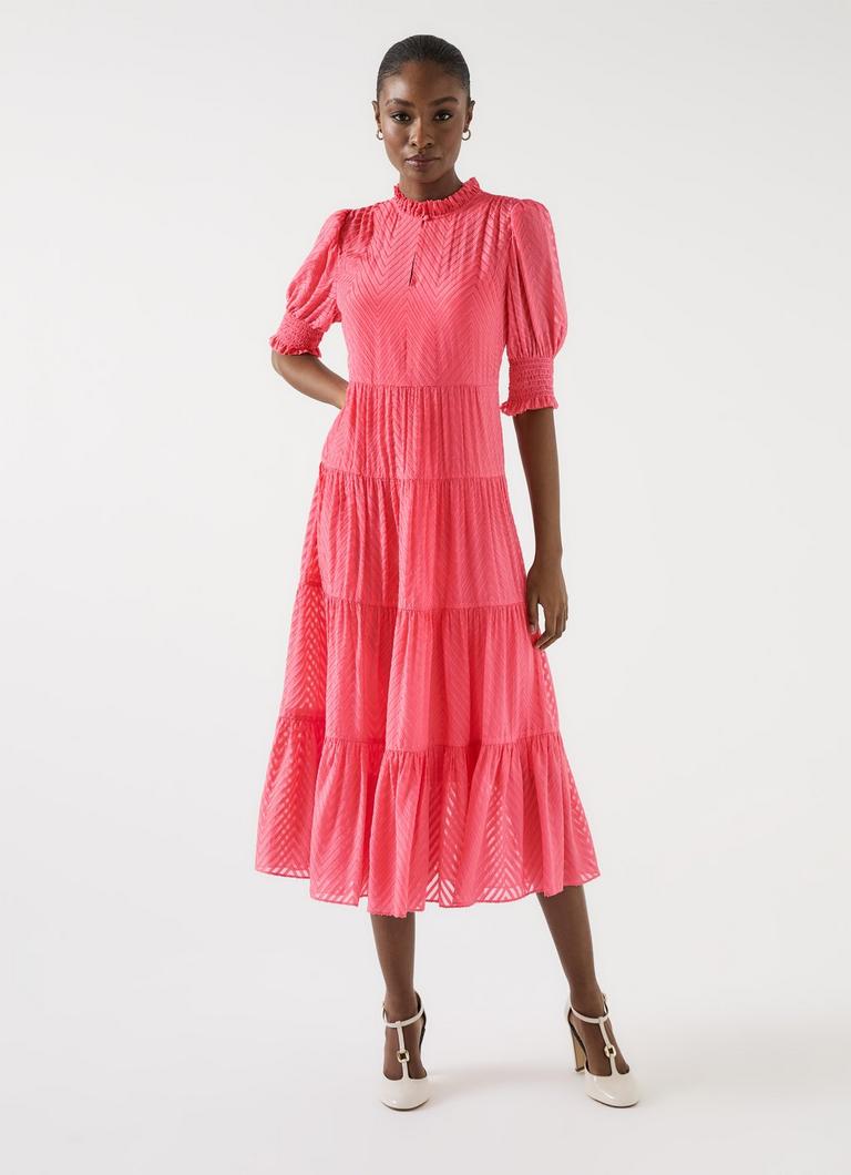 Coley Softly Frilled Pink Midi Dress