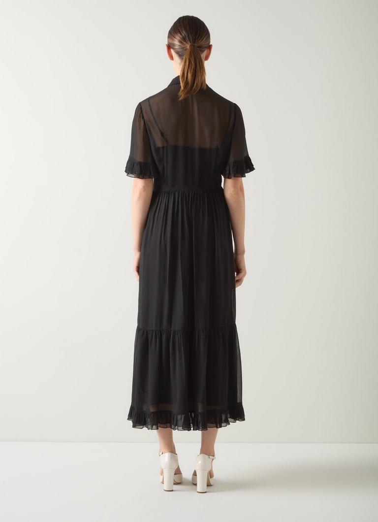 Corissa Black Viscose Frill Detail Chiffon Shirt dress | Modest Dressing | Collections | L.K.Bennett, London Corissa Black Viscose Frill Detail Chiffon Shirt dress | Modest Dressing | Collections | L.K.Bennett, London