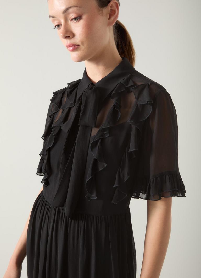 Corissa Black Viscose Frill Detail Chiffon Shirt dress | Modest Dressing | Collections | L.K.Bennett, London Corissa Black Viscose Frill Detail Chiffon Shirt dress | Modest Dressing | Collections | L.K.Bennett, London