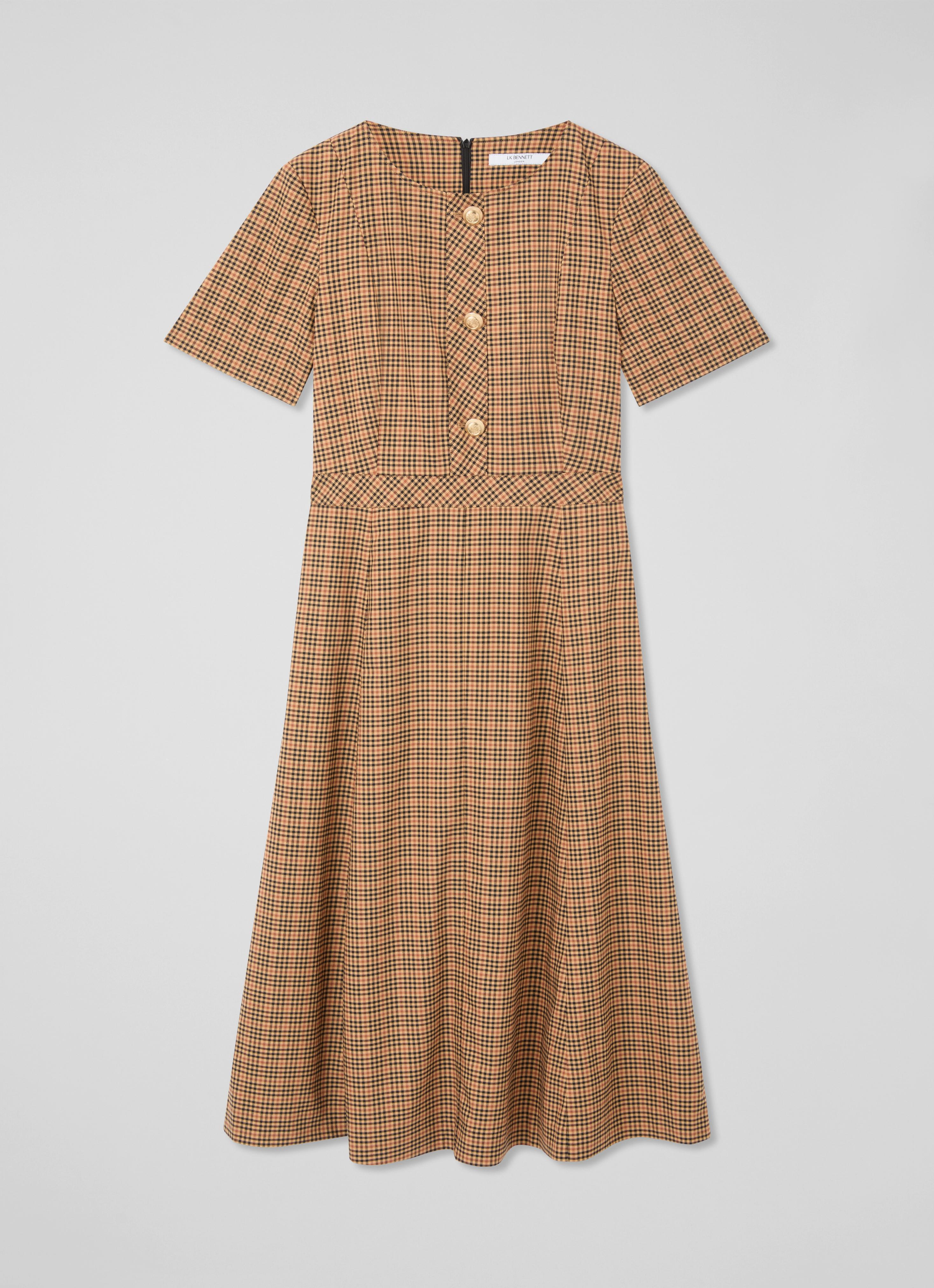 Julia Brown Tweed Check Button Dress | Workwear | Collections