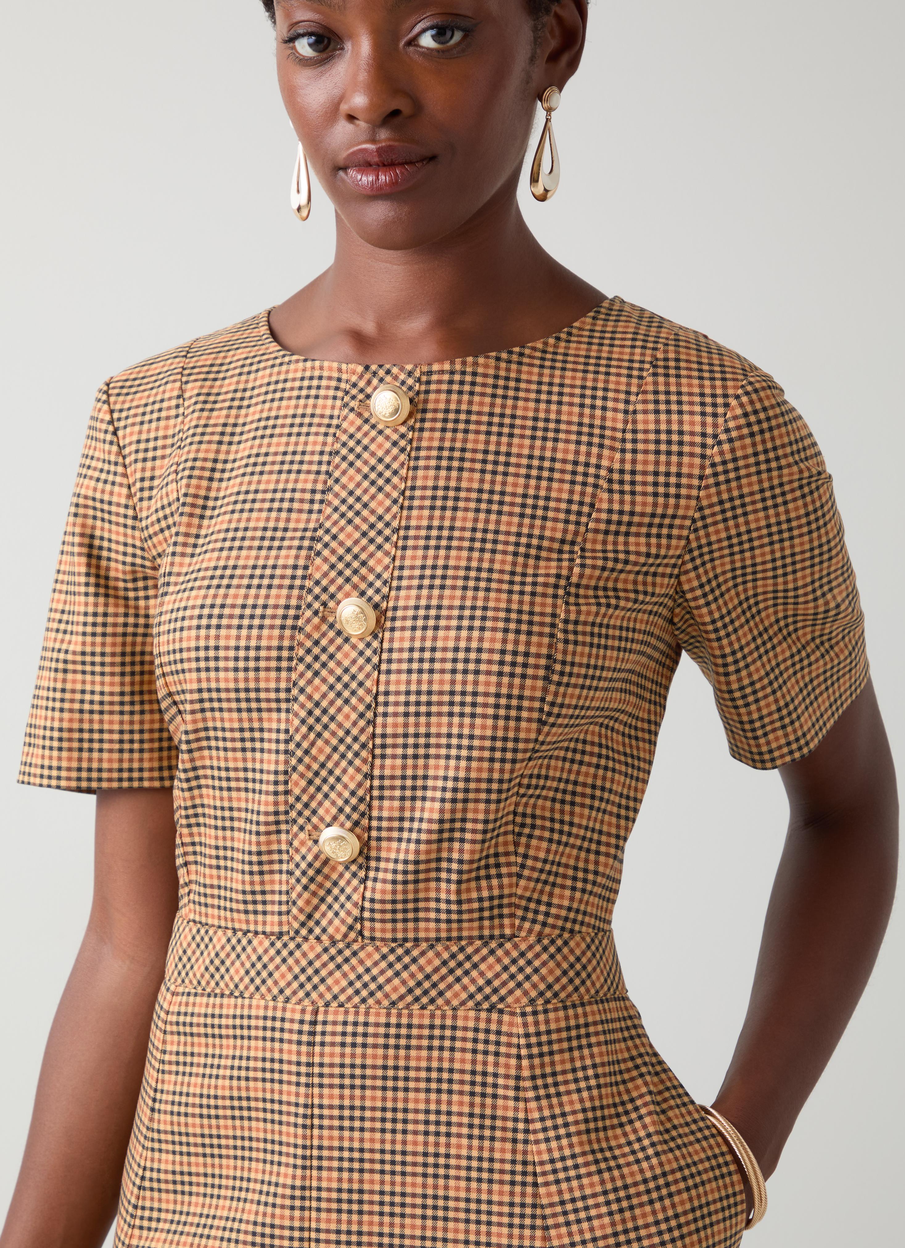 Julia Brown Tweed Check Button Dress | Workwear | Collections