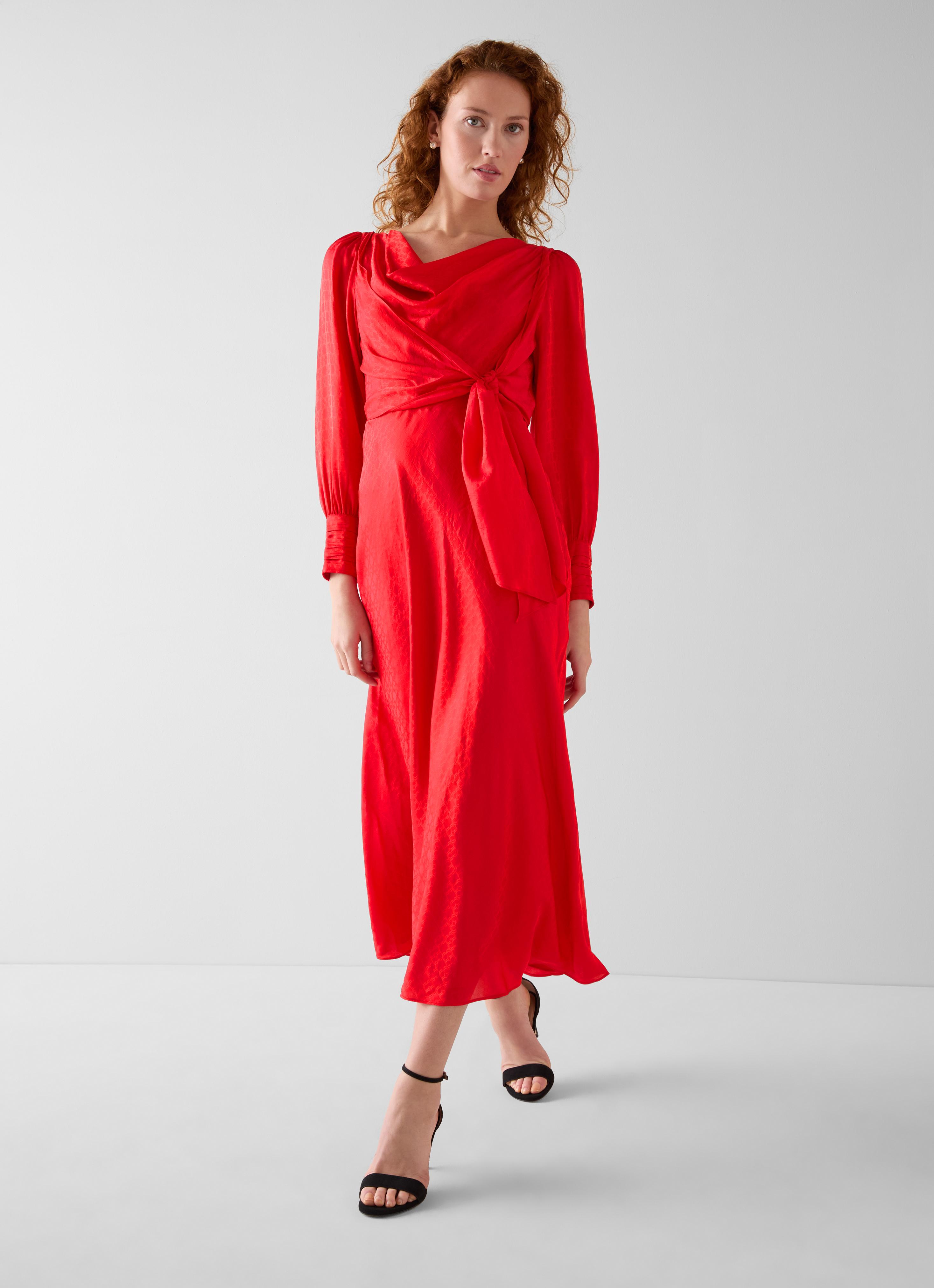 strapless open back dress Rae Wrap Dress In Tulip Red  Nola London