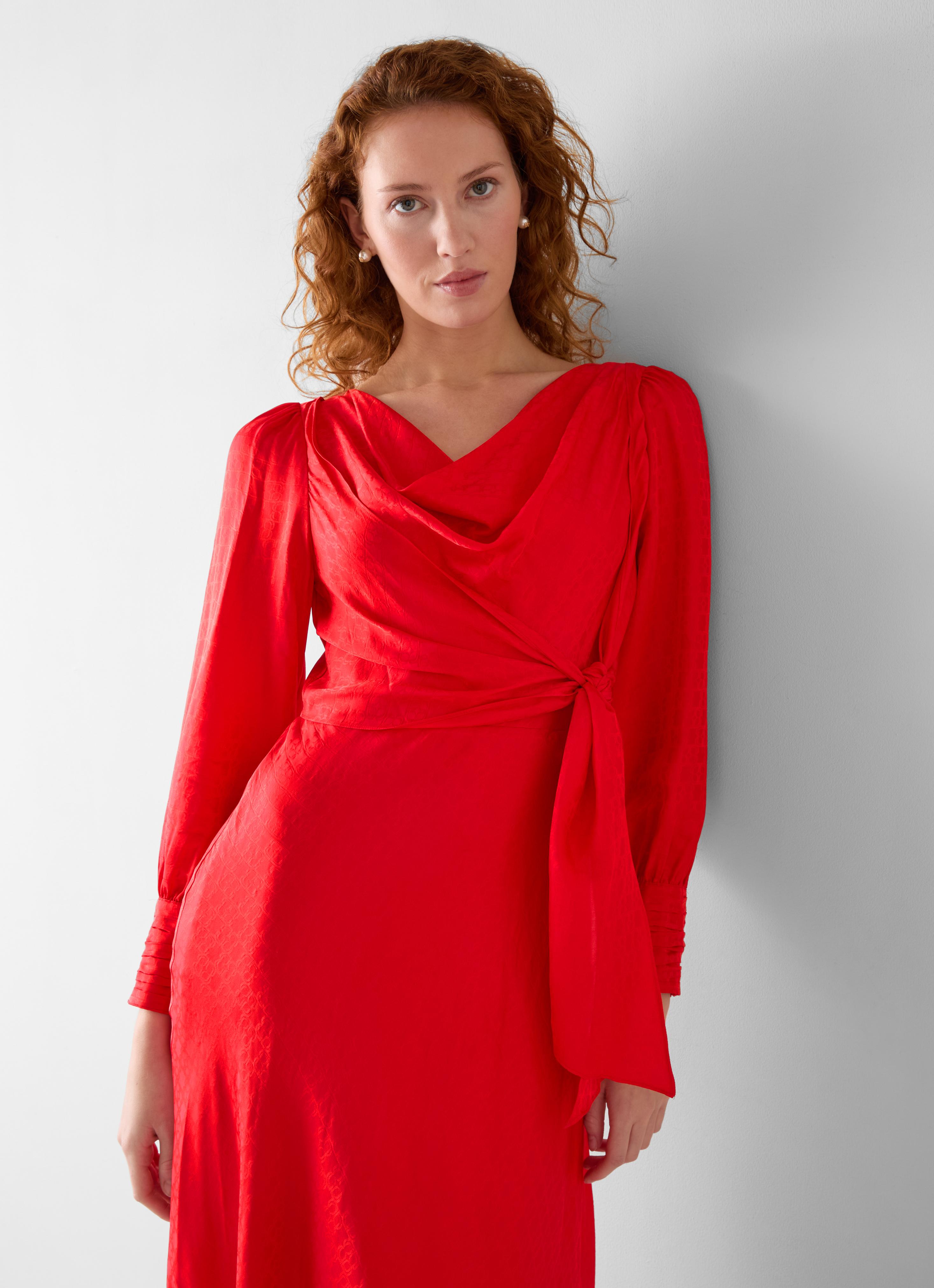 knee length dresses for ladies Pure Silk Cowl Neck Midi Dress  UK-SILKSILKY