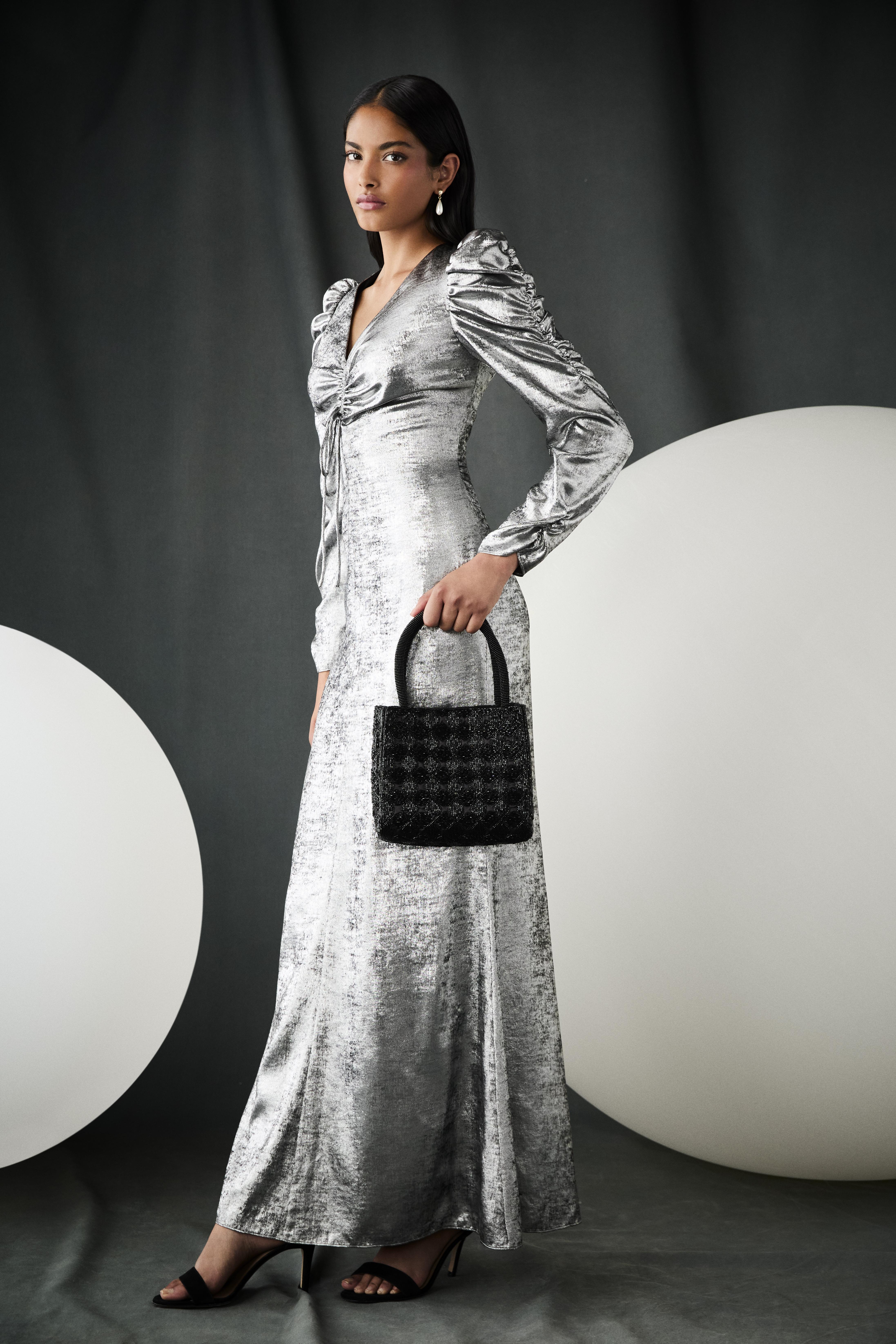 Lilith Silver Foil V-Neck Dress