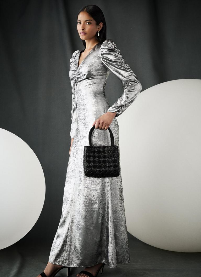 Lilith Silver Foil V-Neck Dress