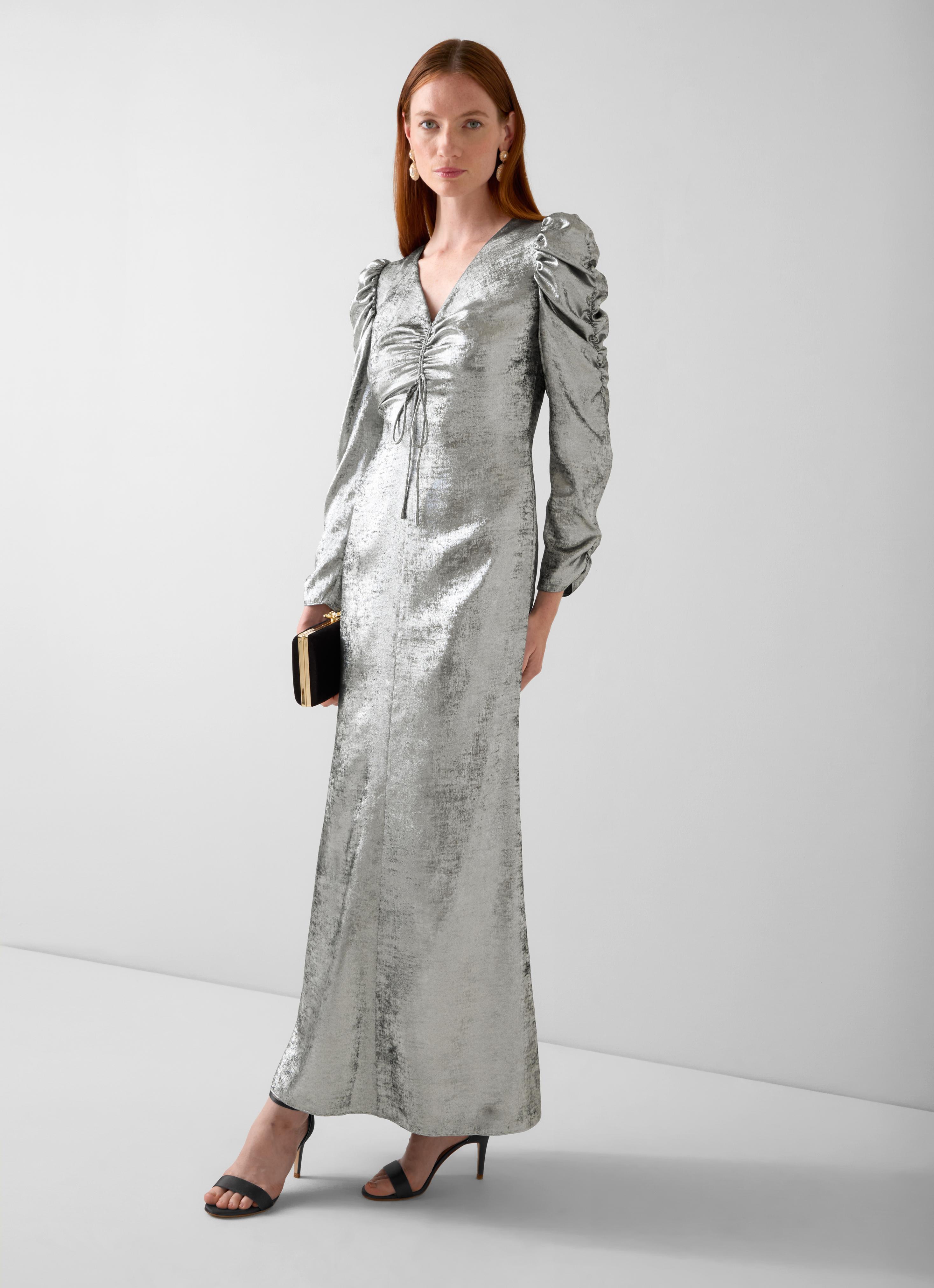 Lilith Silver Foil V-Neck Dress