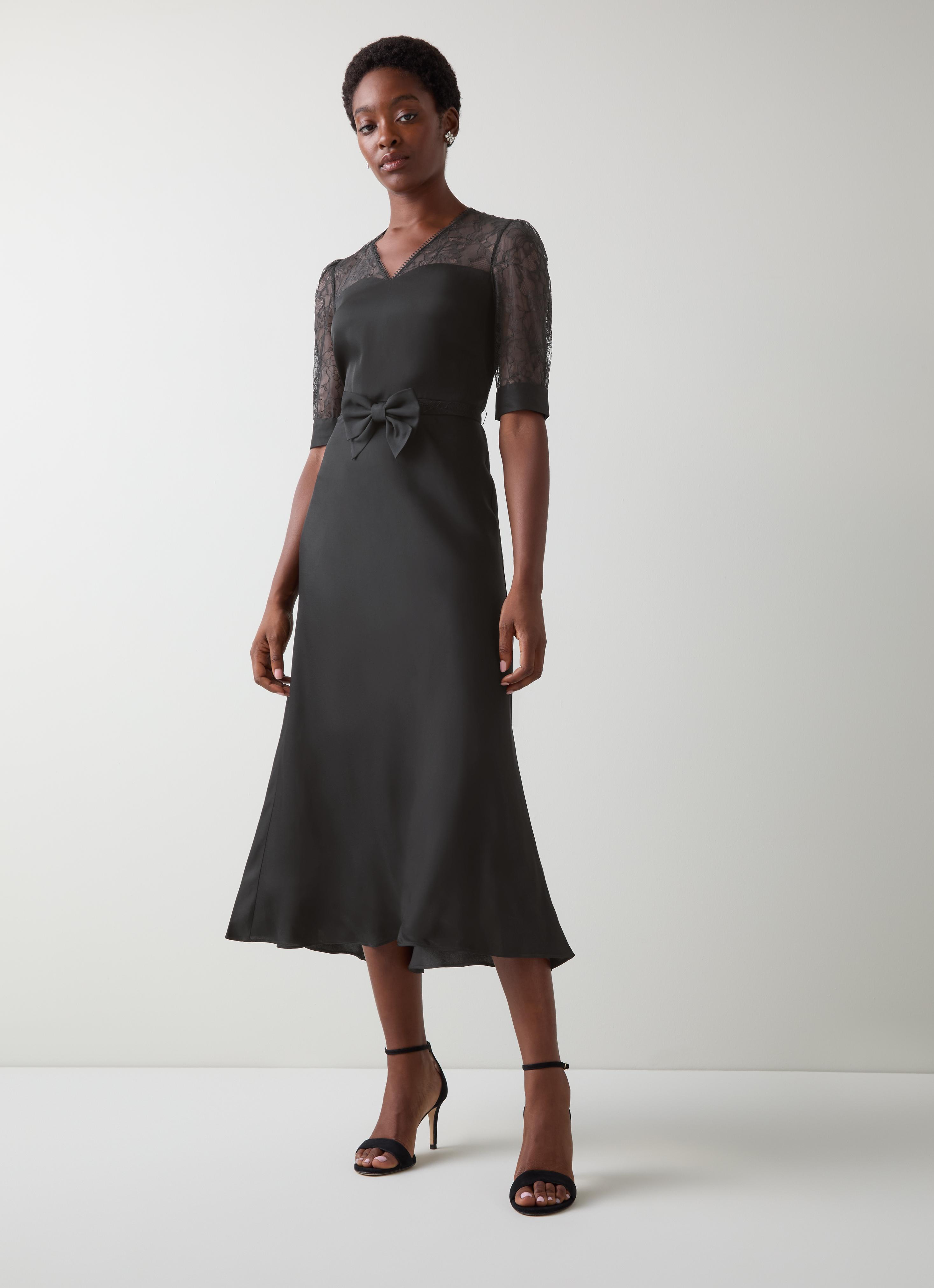 Madalena Lace Black  Belted Dress