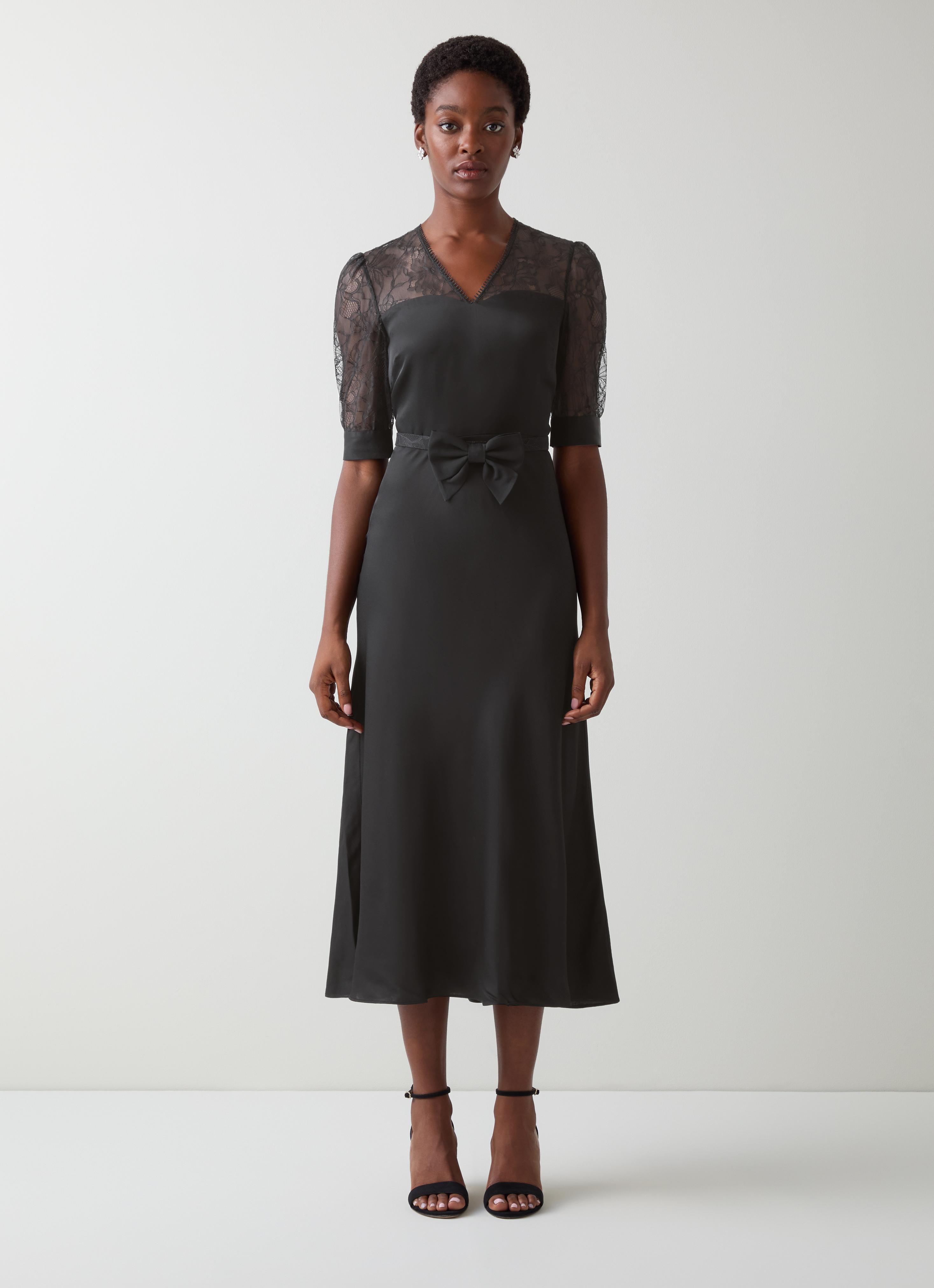 Madalena Lace Black  Belted Dress