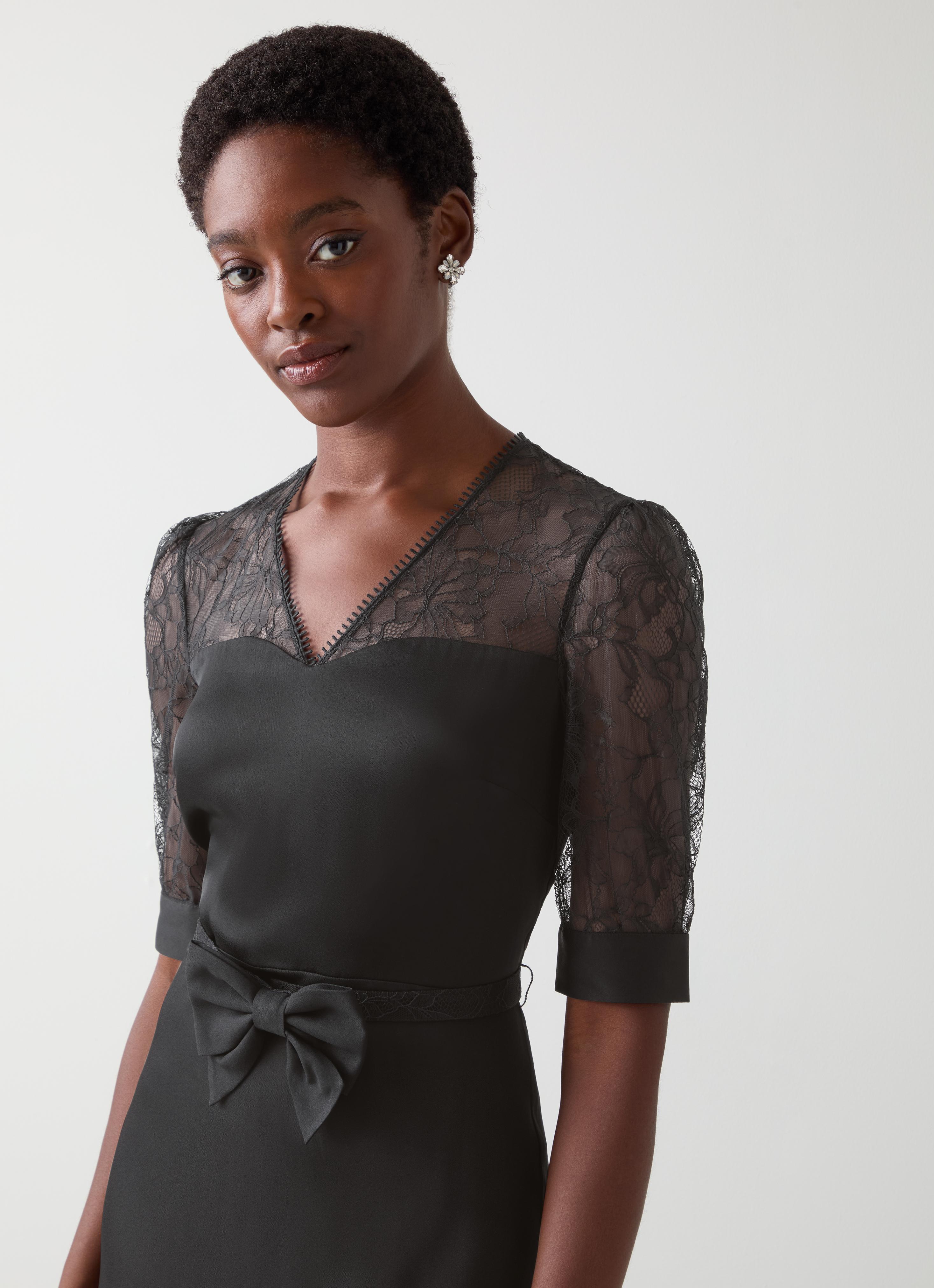 Madalena Lace Black Belted Dress | Midi Dresses | Dresses