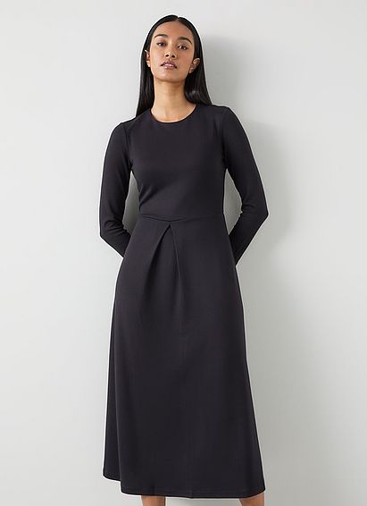 black jersey fit and flare dress Quince Women's Tencel Jersey Fit & Flare Dress in Black, Size 1X