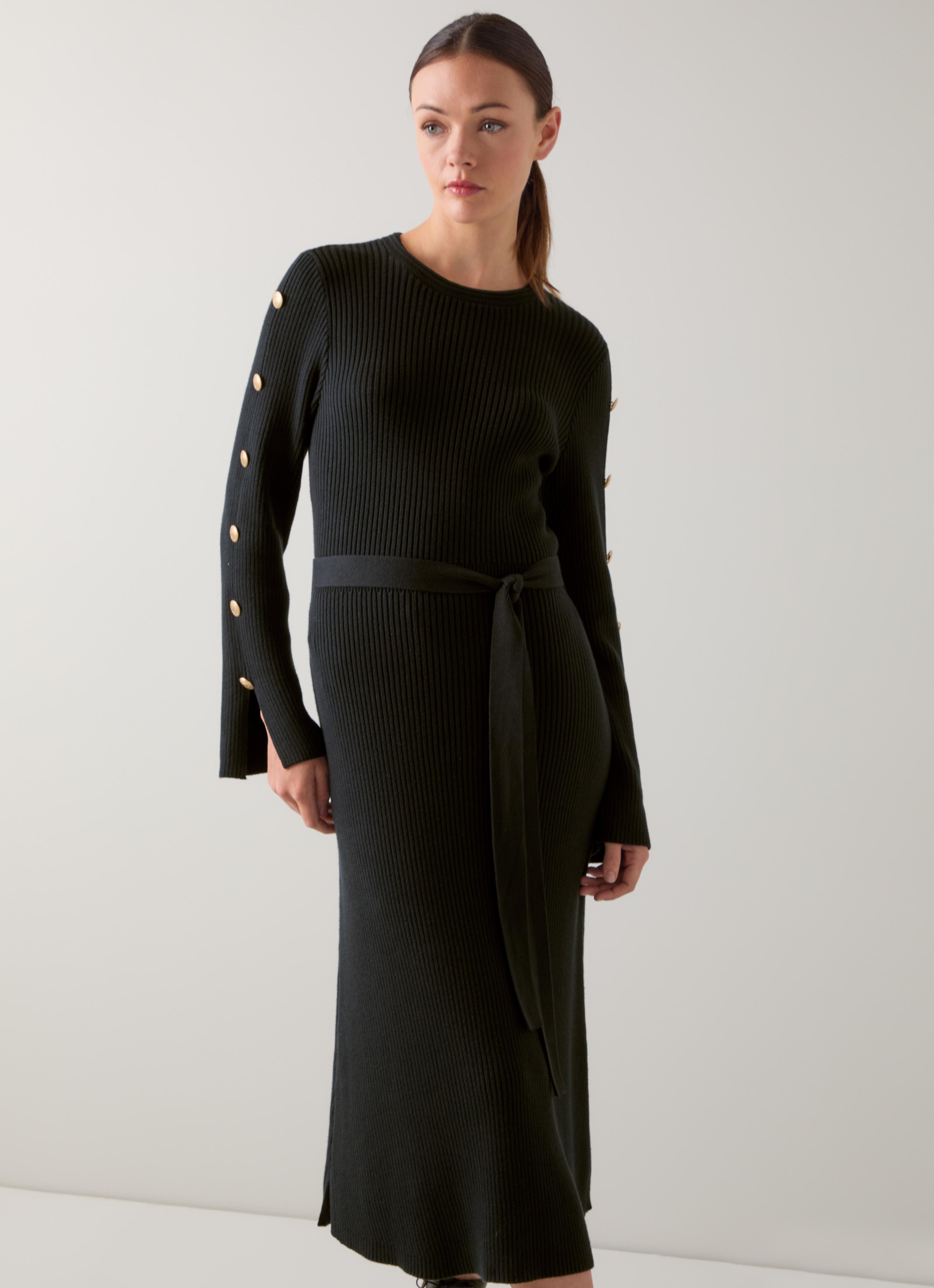 Mirren Black Plain Shank Button Jumper Dress