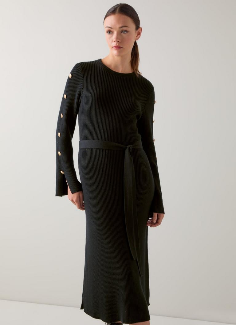 Mirren Black Plain Shank Button Jumper Dress