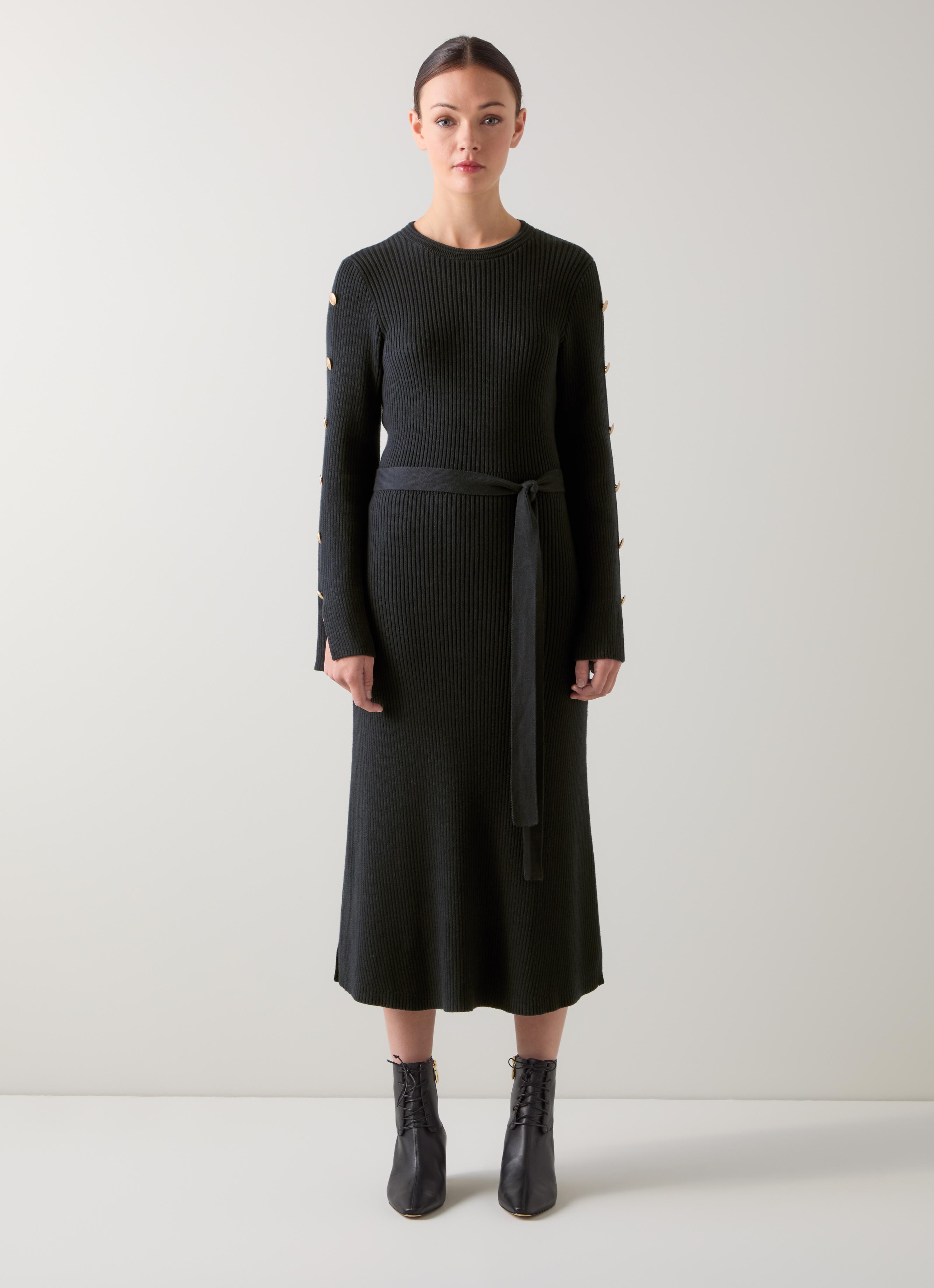 Mirren Black Plain Shank Button Jumper Dress