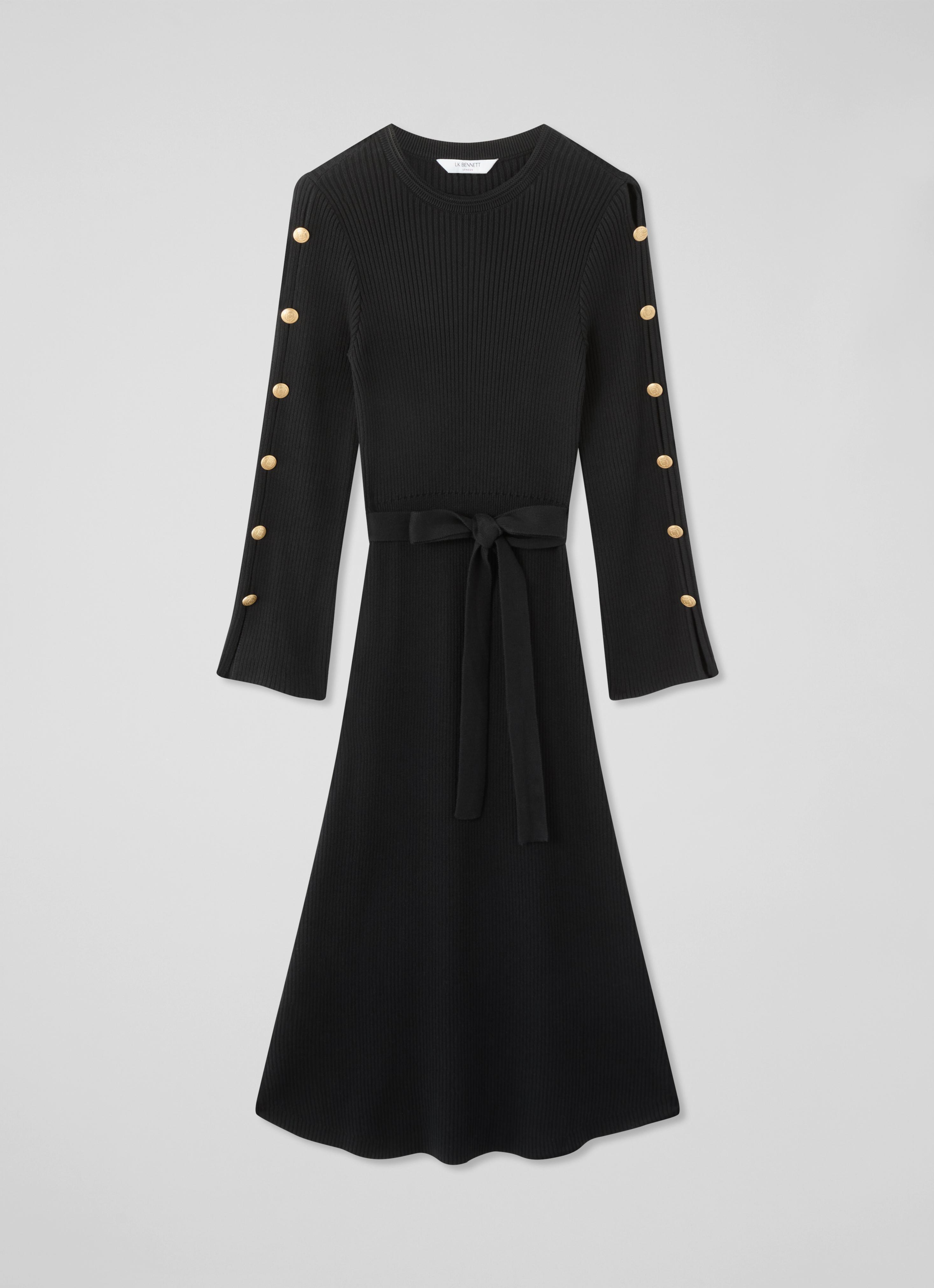 Mirren Black Plain Shank Button Jumper Dress | Dresses | Clothing