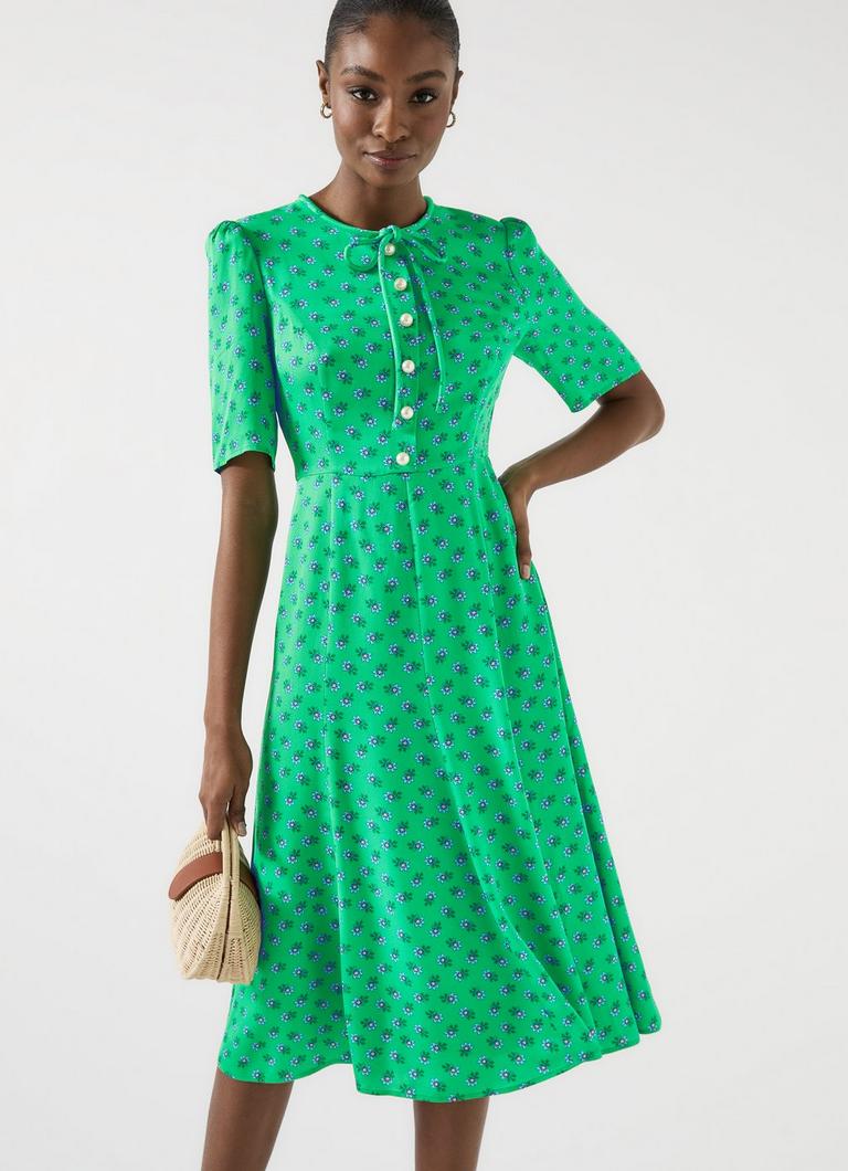 Montana Green Fit And Flare Midi Dress