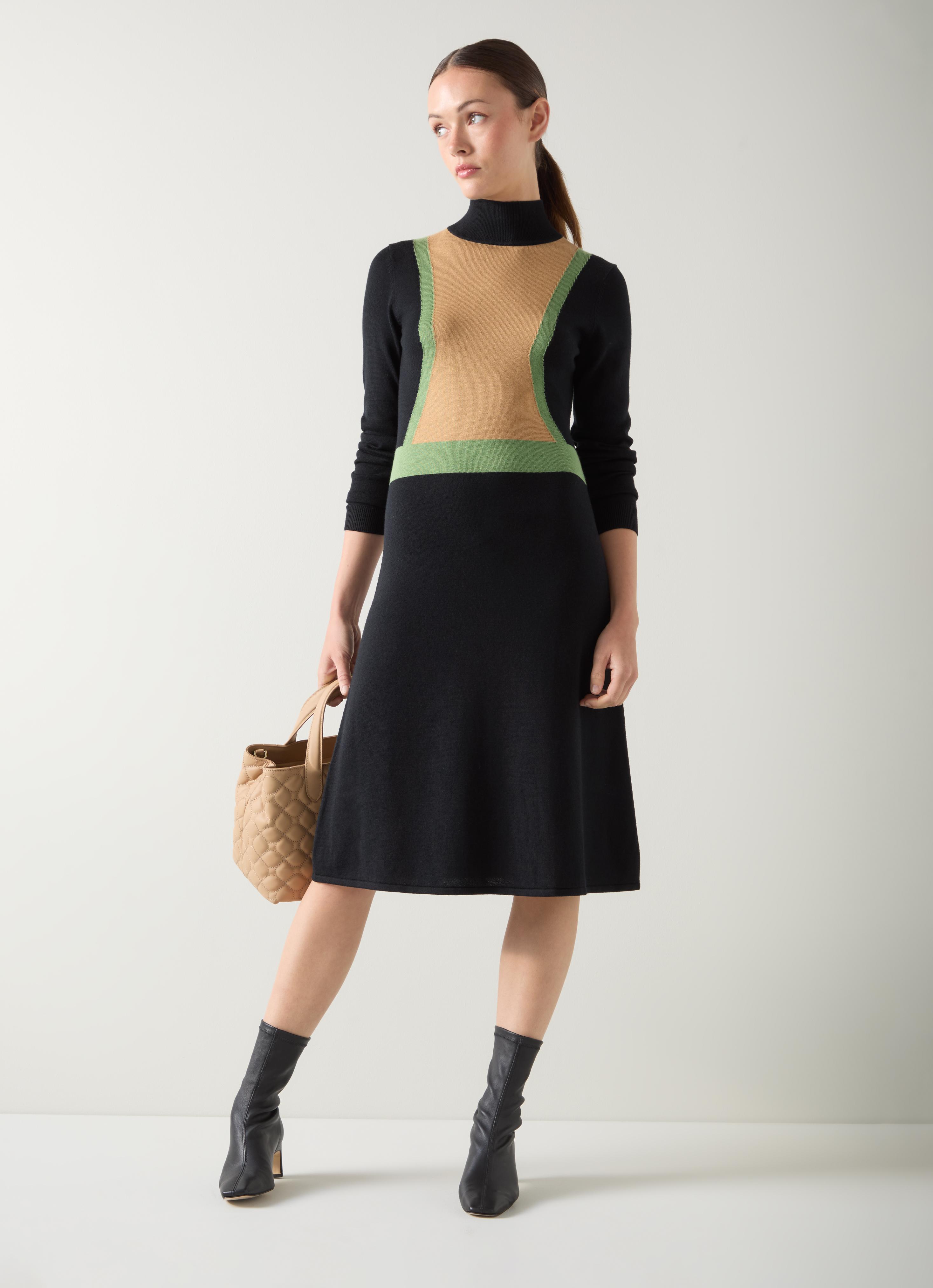 Natalia Black Colourblock Merino Dress