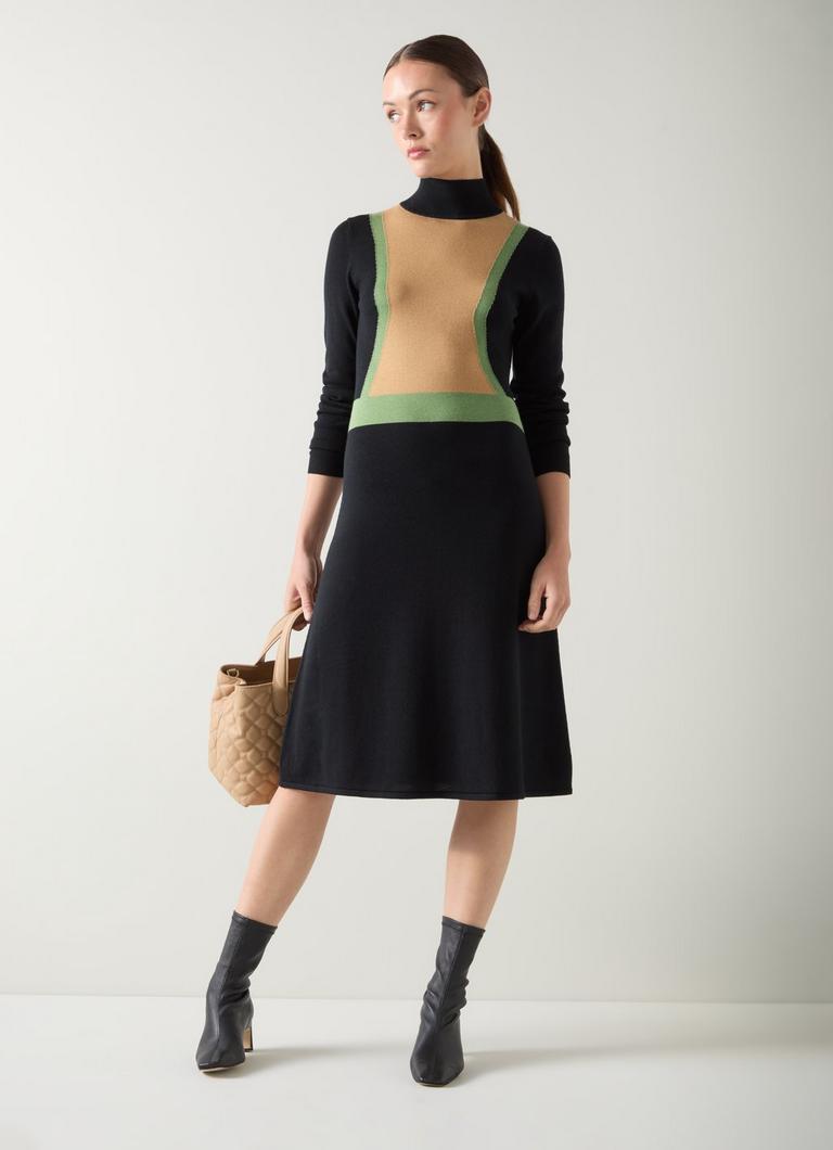 Natalia Black Colourblock Merino Dress