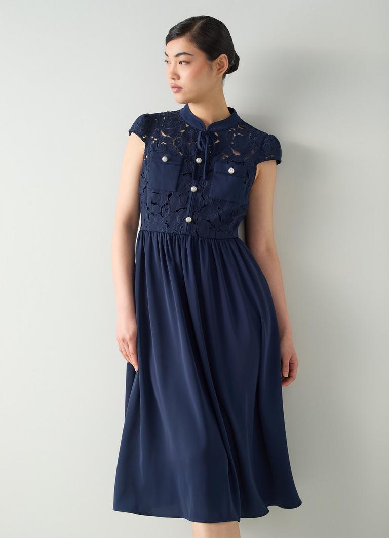 LKBennett モーティマーシルク スポット タイネック ドレス Designer Dresses | Luxury Dresses For Women | LK Bennett