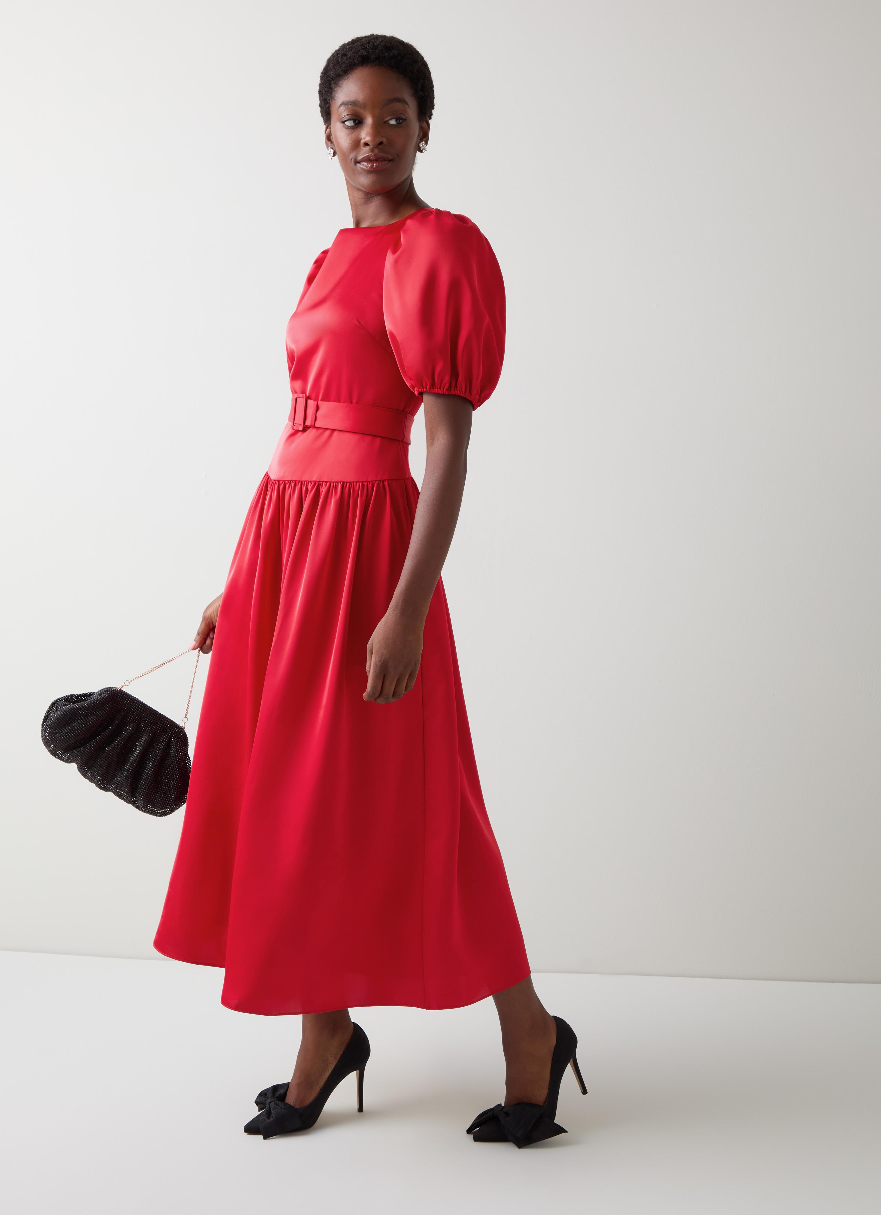 strapless open back dress Rosie Ruched Puff Sleeve Dress in Magenta | OMNES | Ethical & Affordable  Clothing main image 0