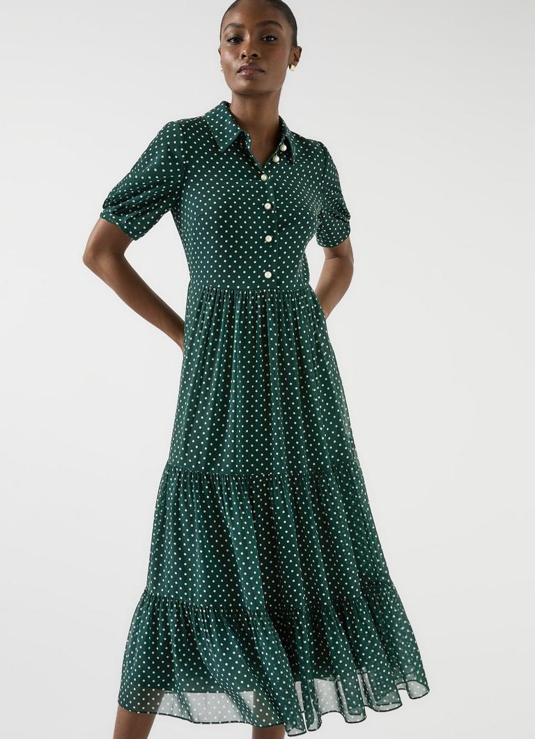 LKBennett コーディ ポルカドット プリント シャツ ドレス Cody Brown Polka Dot Print Pocket Shirt Dress | Dresses