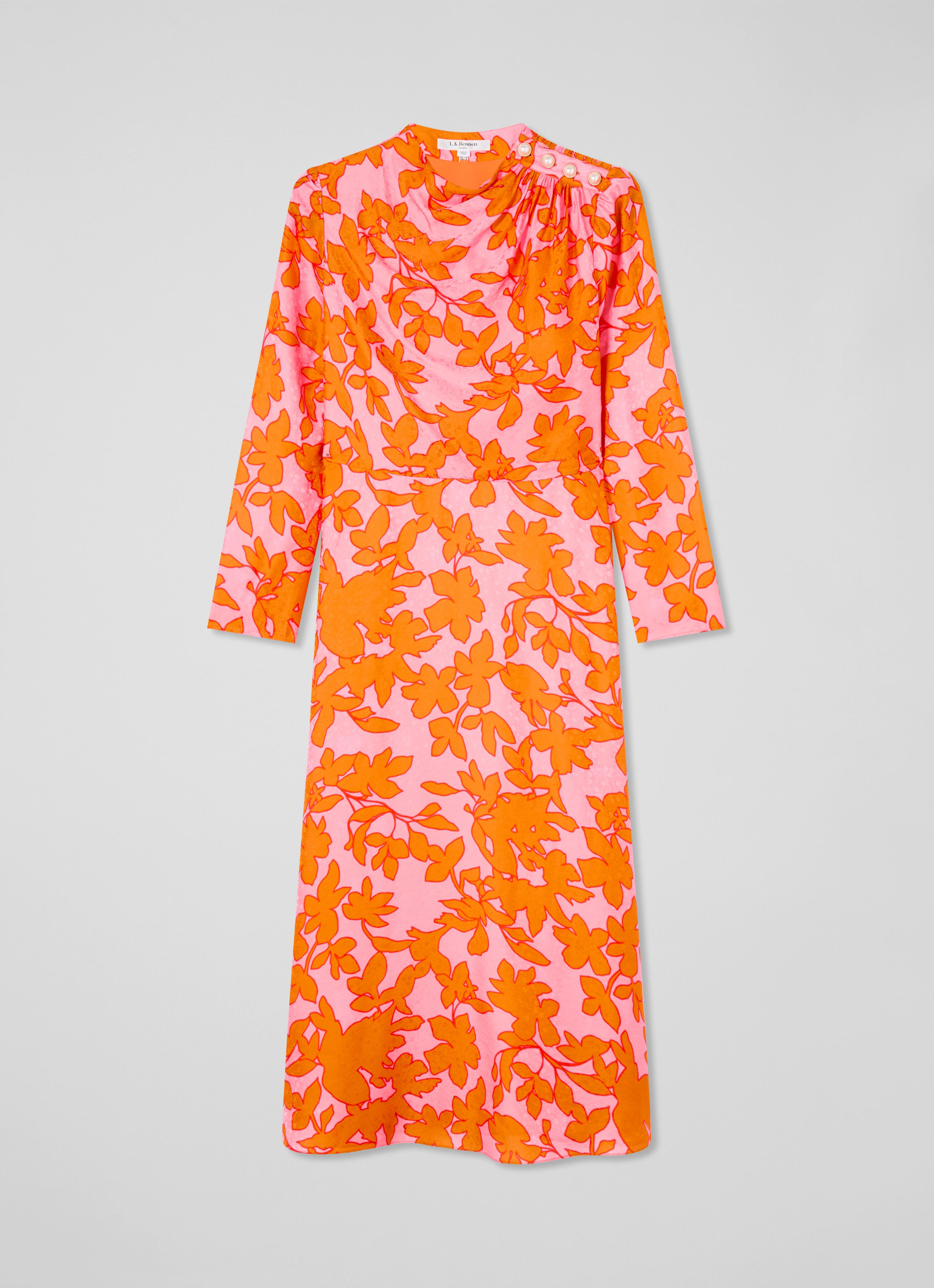 Samantha Orange Floral Jacquard Print Silk Dress | Clothing | Collections |  L.K.Bennett, London