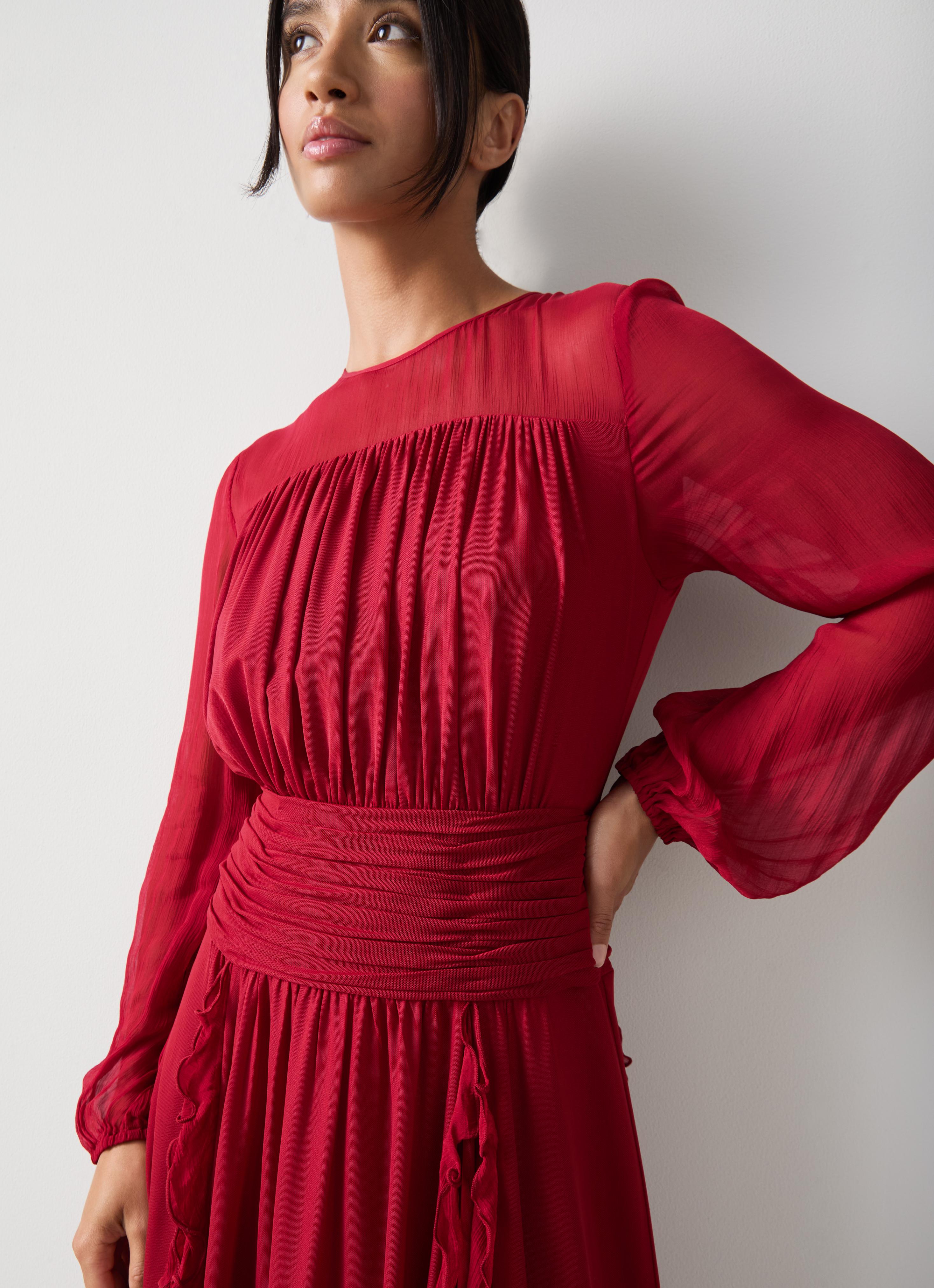 open lace back dress 1990s Red Crinkle Dress, Sz. 3XL