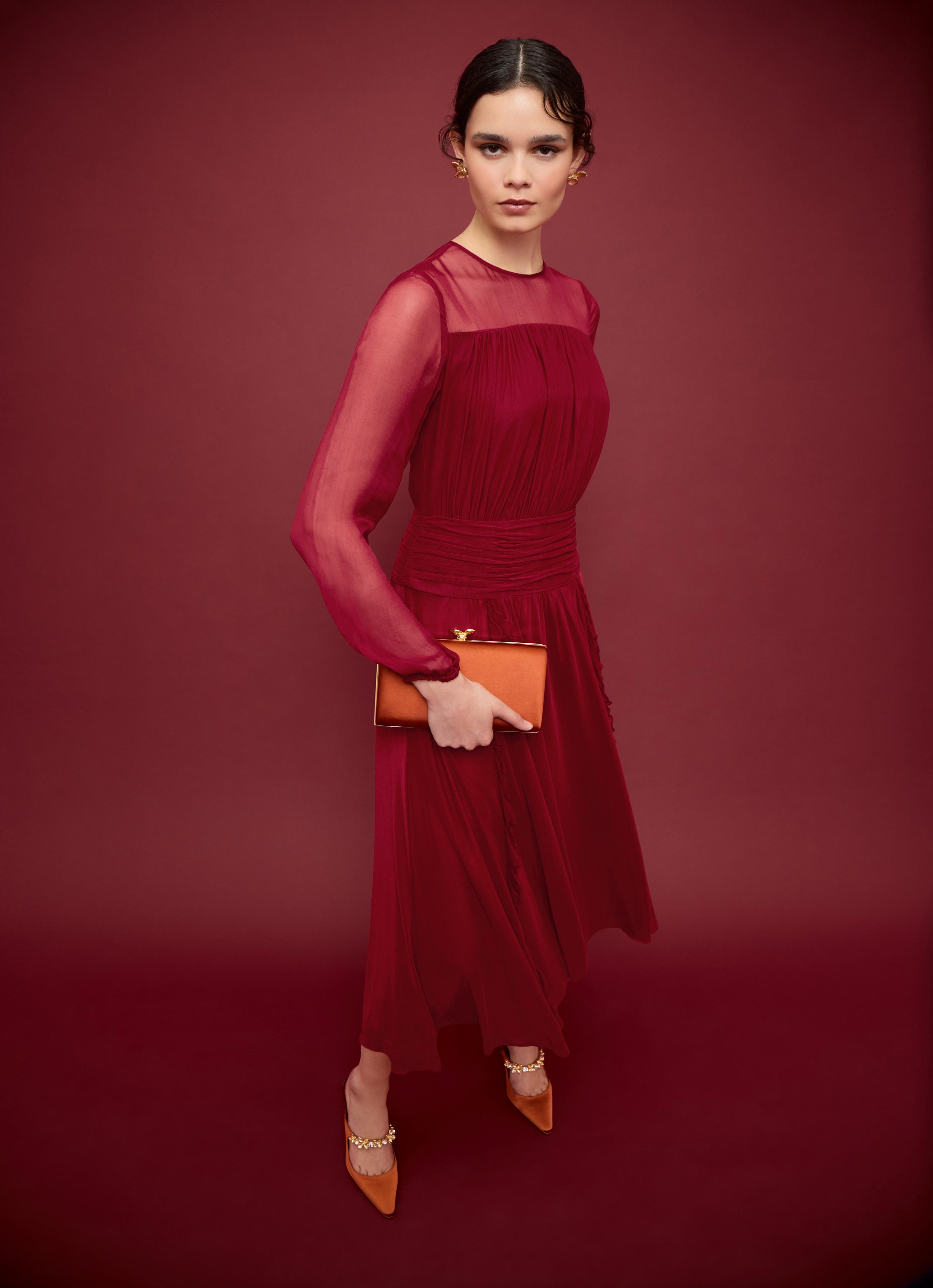 Uma Rio Red Crinkle Mesh Viscose Dress