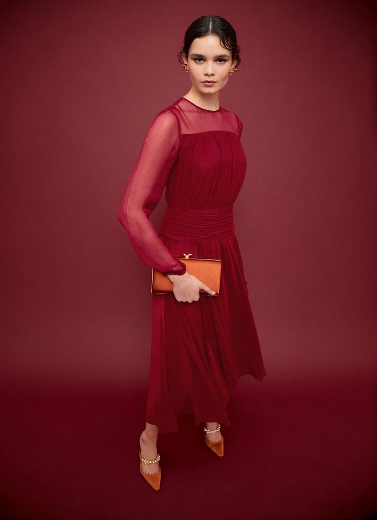 Uma Rio Red Crinkle Mesh Viscose Dress