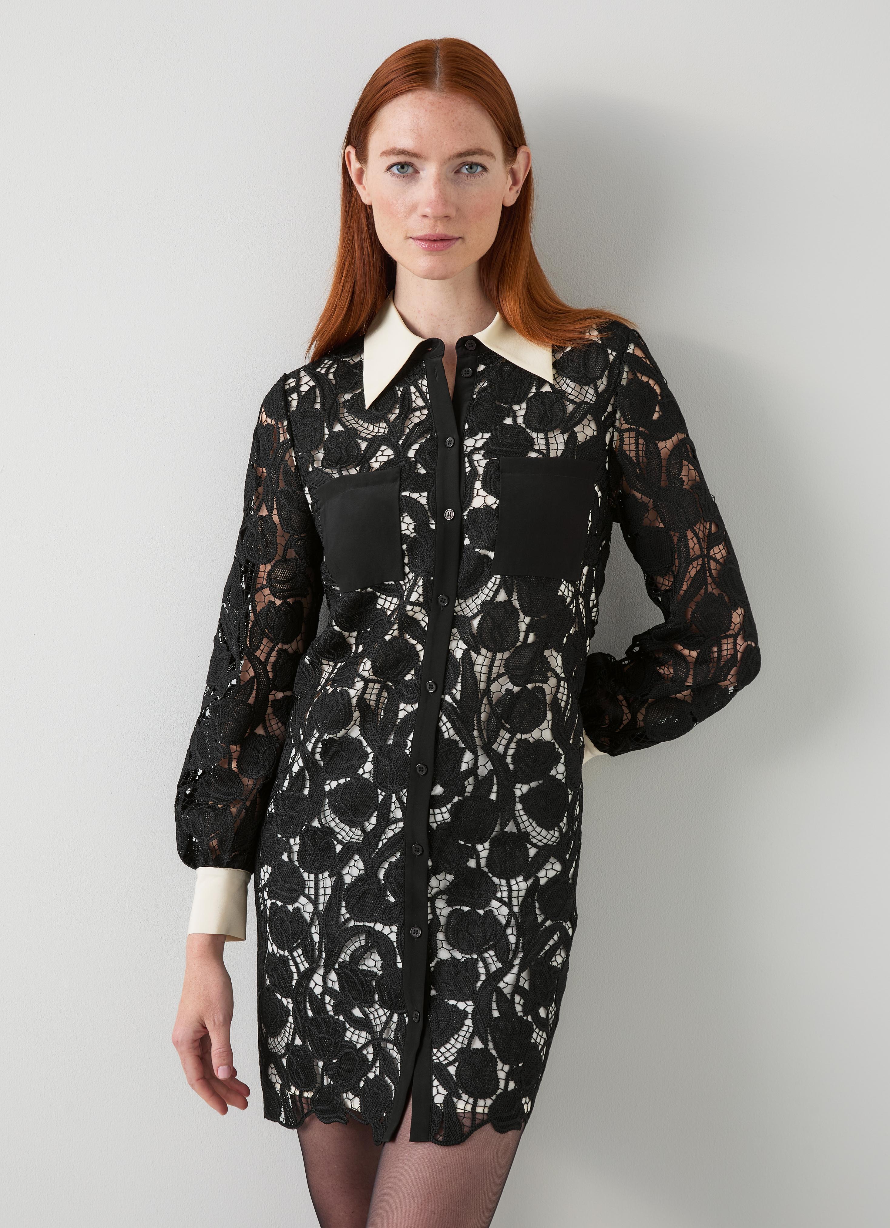 Yvette Black Birch Floral Embroidery Shirt Dress