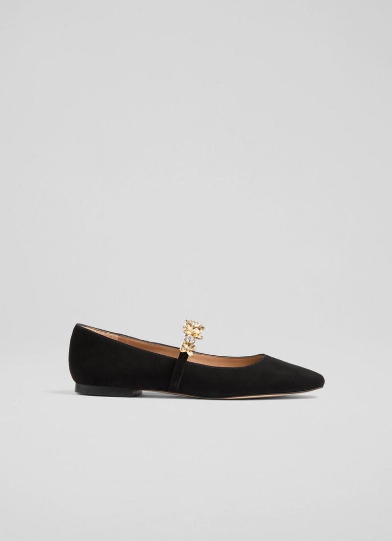 Amber Black Posie Flower Trim Flats