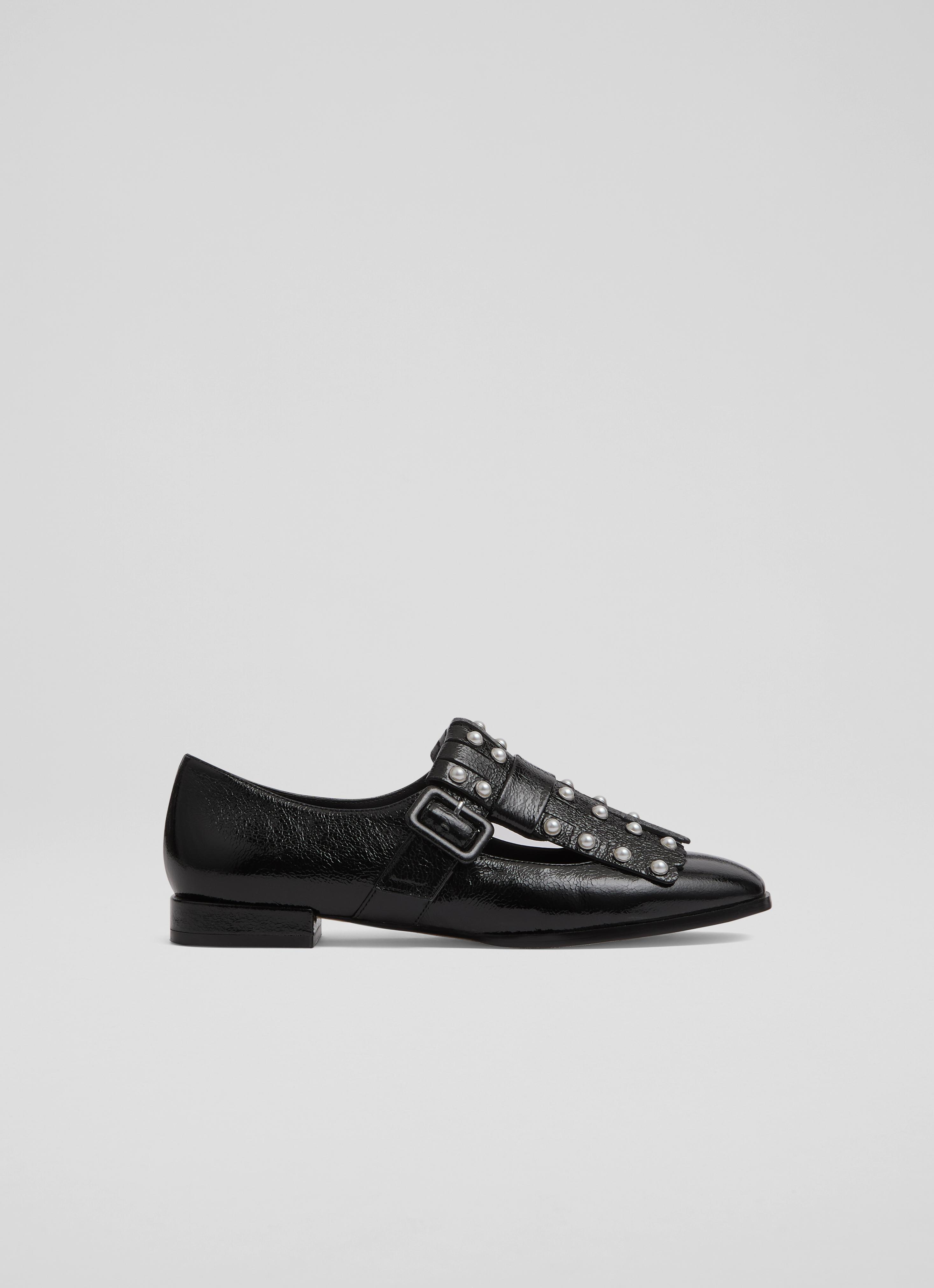 Lkb Zig Black Patent Fringed Loafers