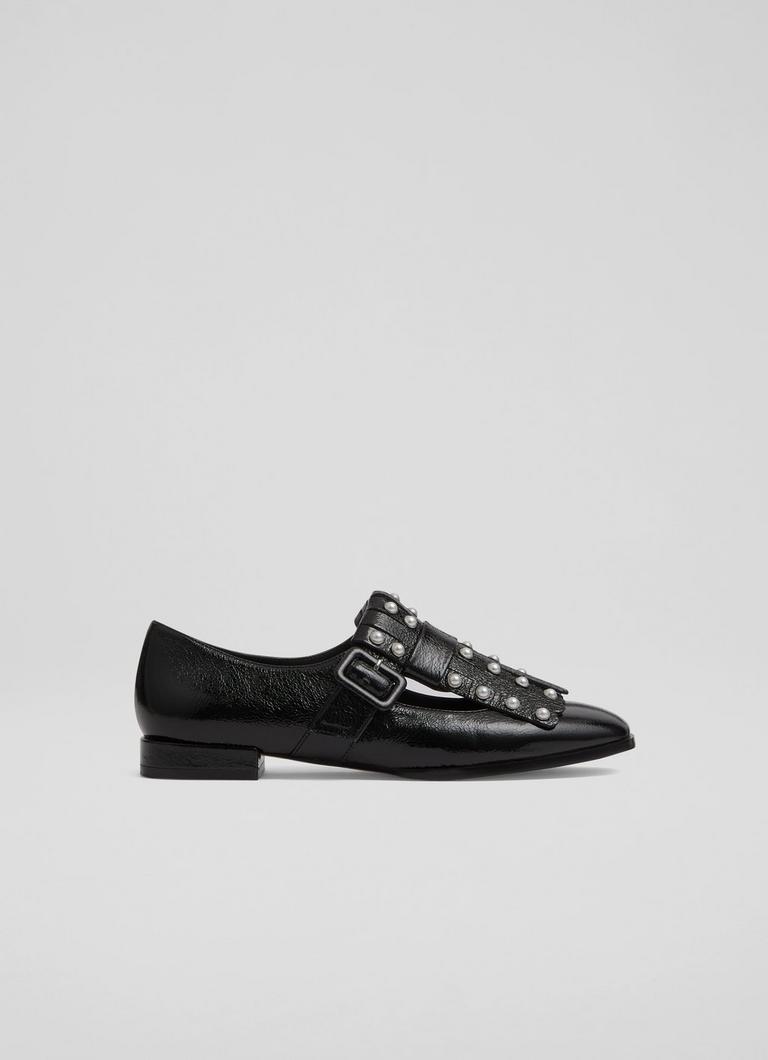 Lkb Zig Black Patent Fringed Loafers