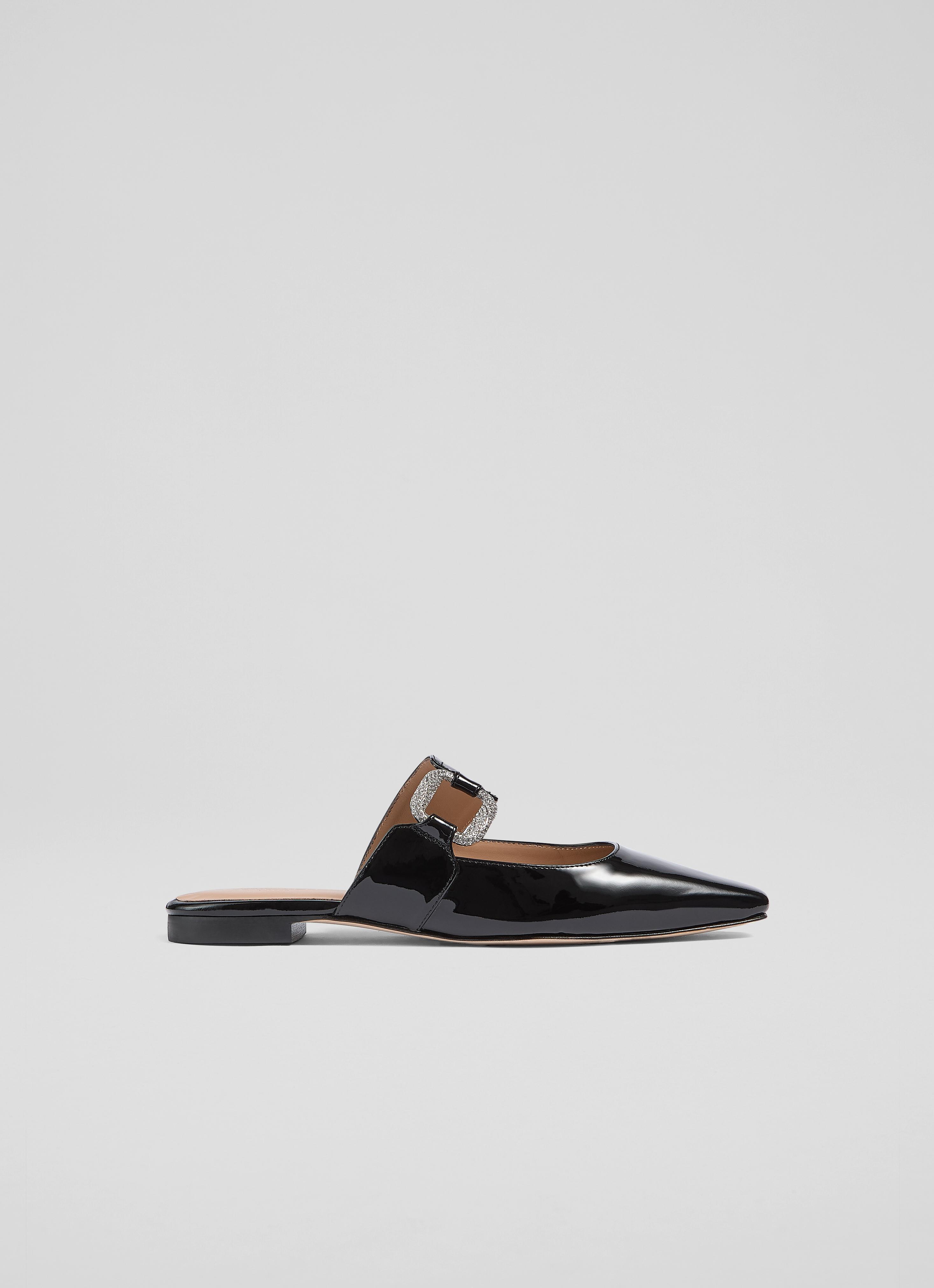 Nancy Black Patent Mule Flats