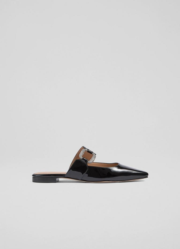 Nancy Black Patent Mule Flats