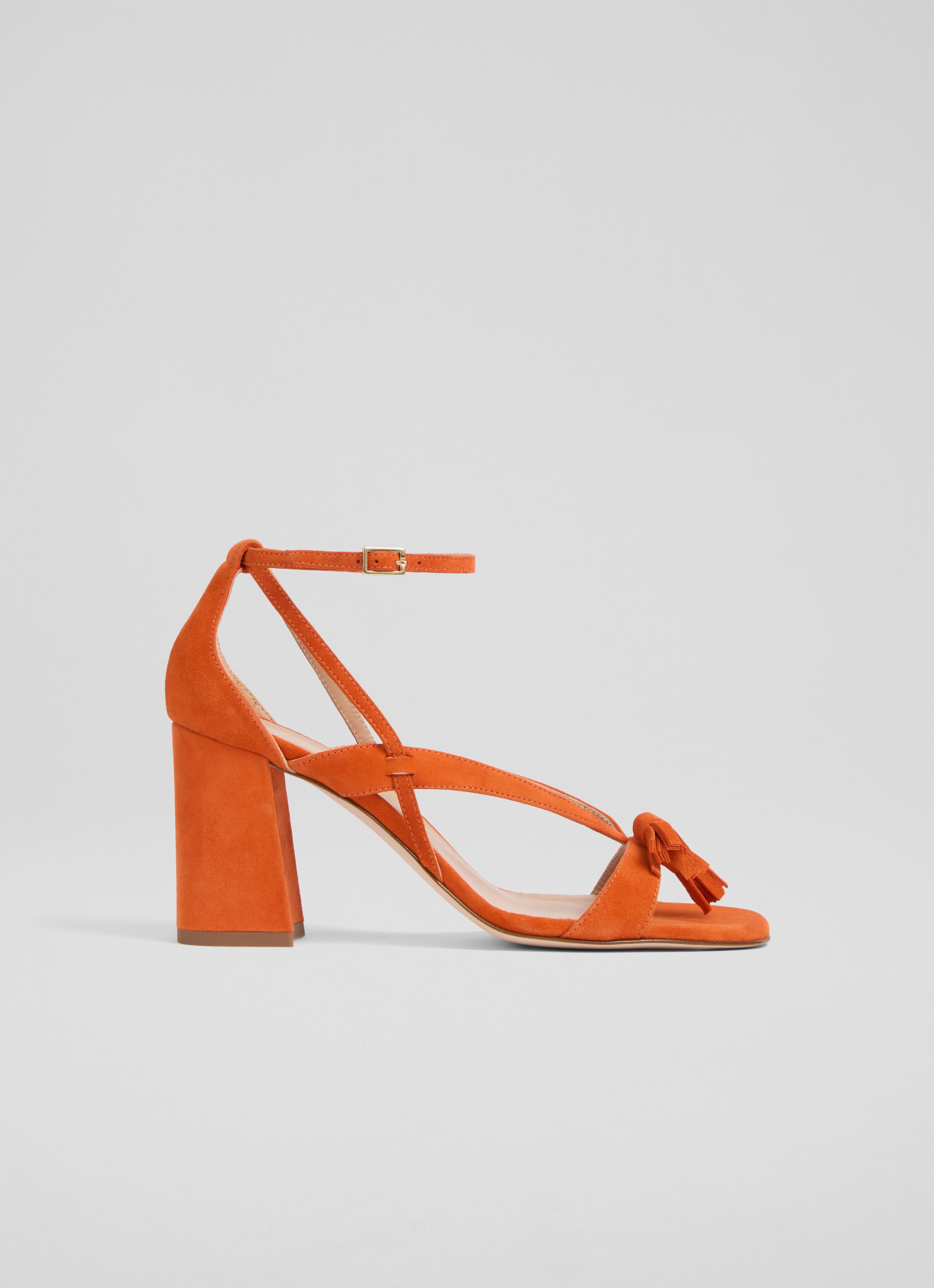 Jeanie Orange Suede Tassel Block Heel Sandals