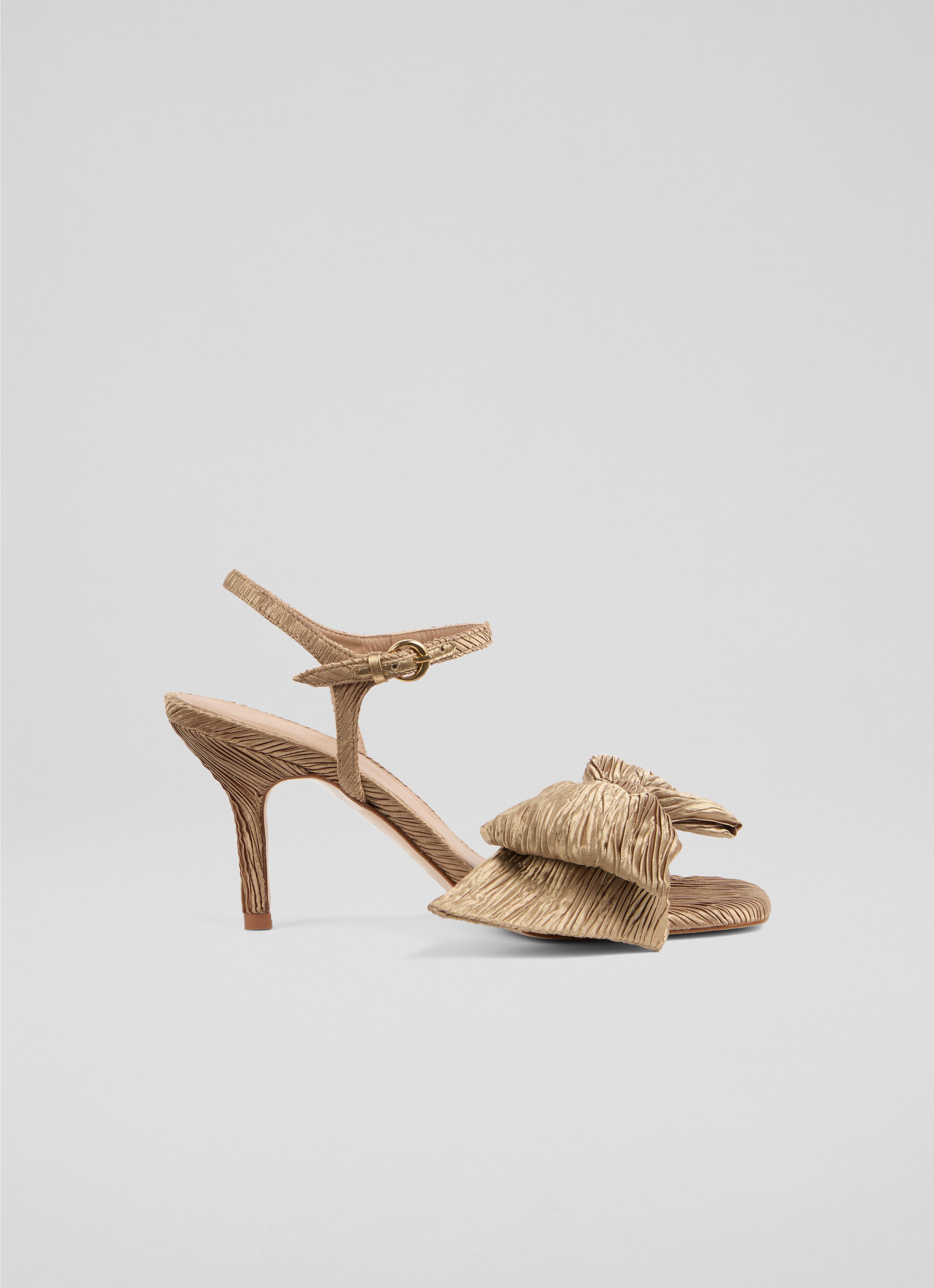 Roline Gold Bow Heel Sandals