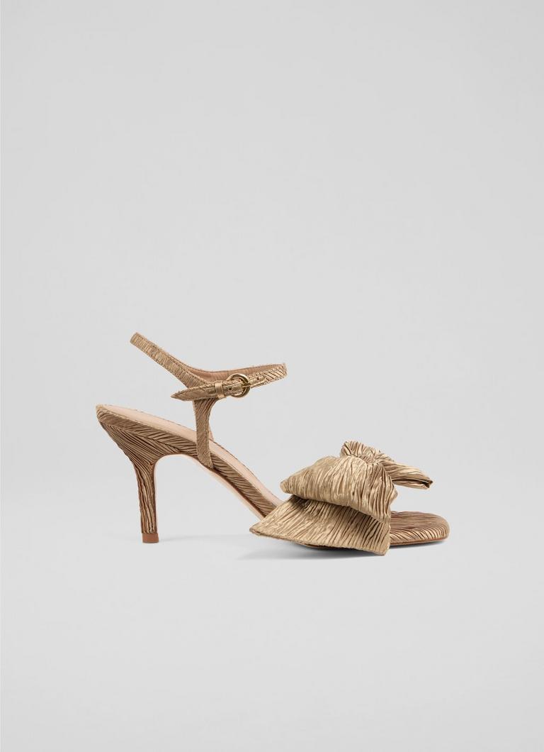 Roline Gold Bow Heel Sandals