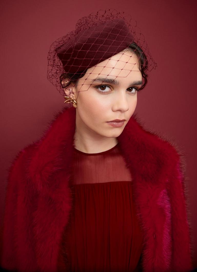 Elouise Red Burgundy Plain Pillbox Hat