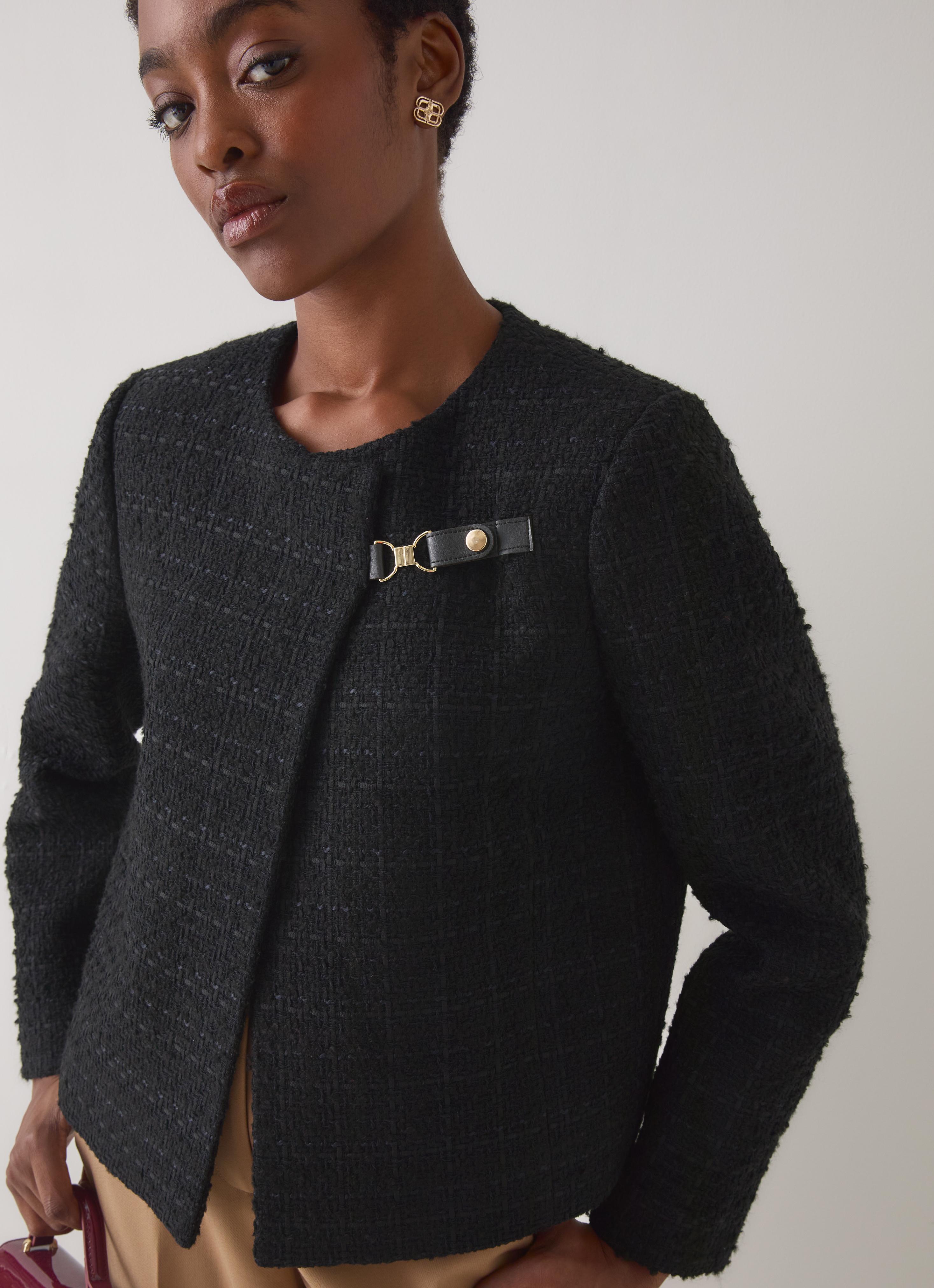 Arden Black Tweed Buckle Detail Jacket | Coats & Jackets