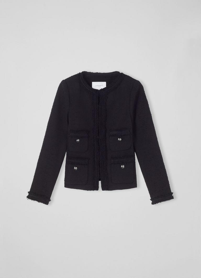 Charlie Black Tweed Recycled Cotton Trim Jacket | Coats Charlie Black Tweed Recycled Cotton Trim Jacket | Coats