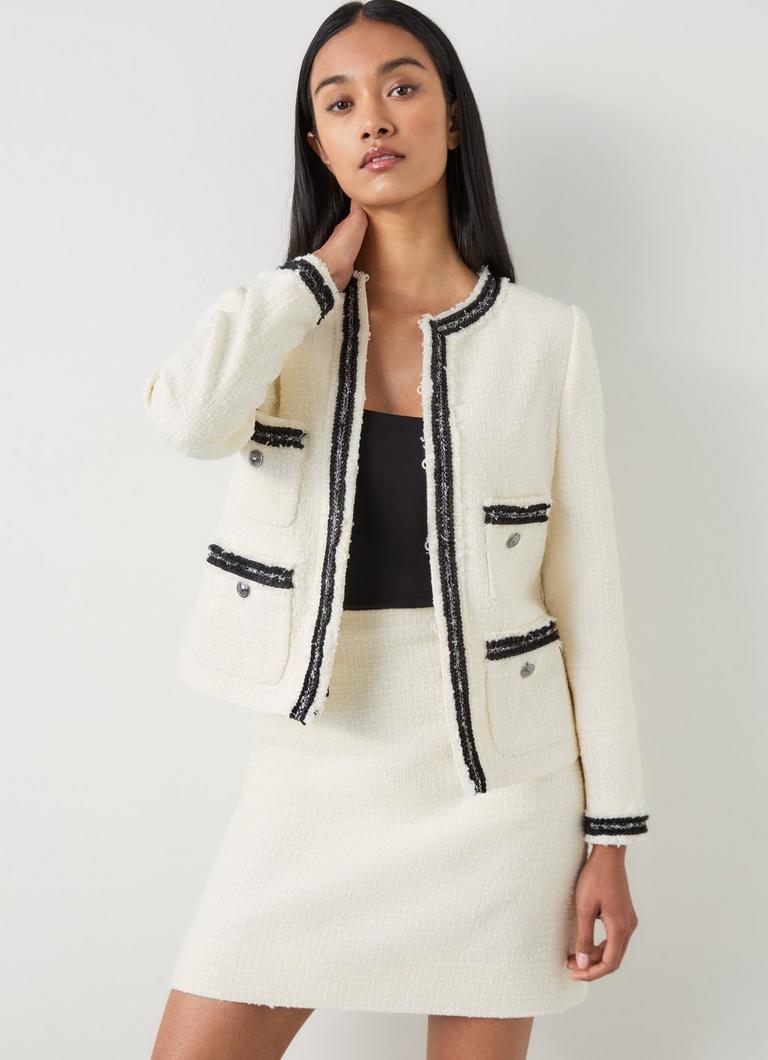 Charlie Cream Recycled Cotton Tweed Trim Jacket
