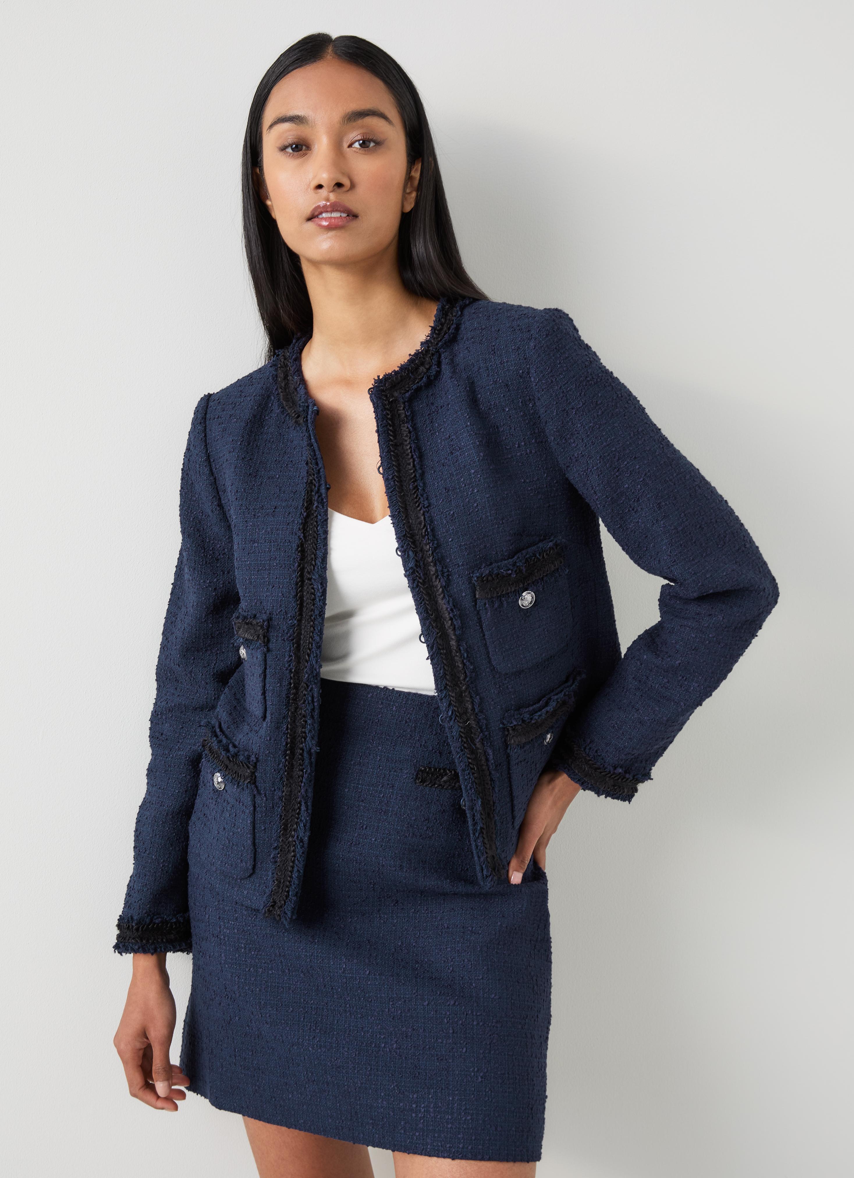 Charlie Navy Recycled Cotton Tweed And Trim Jacket | Coats