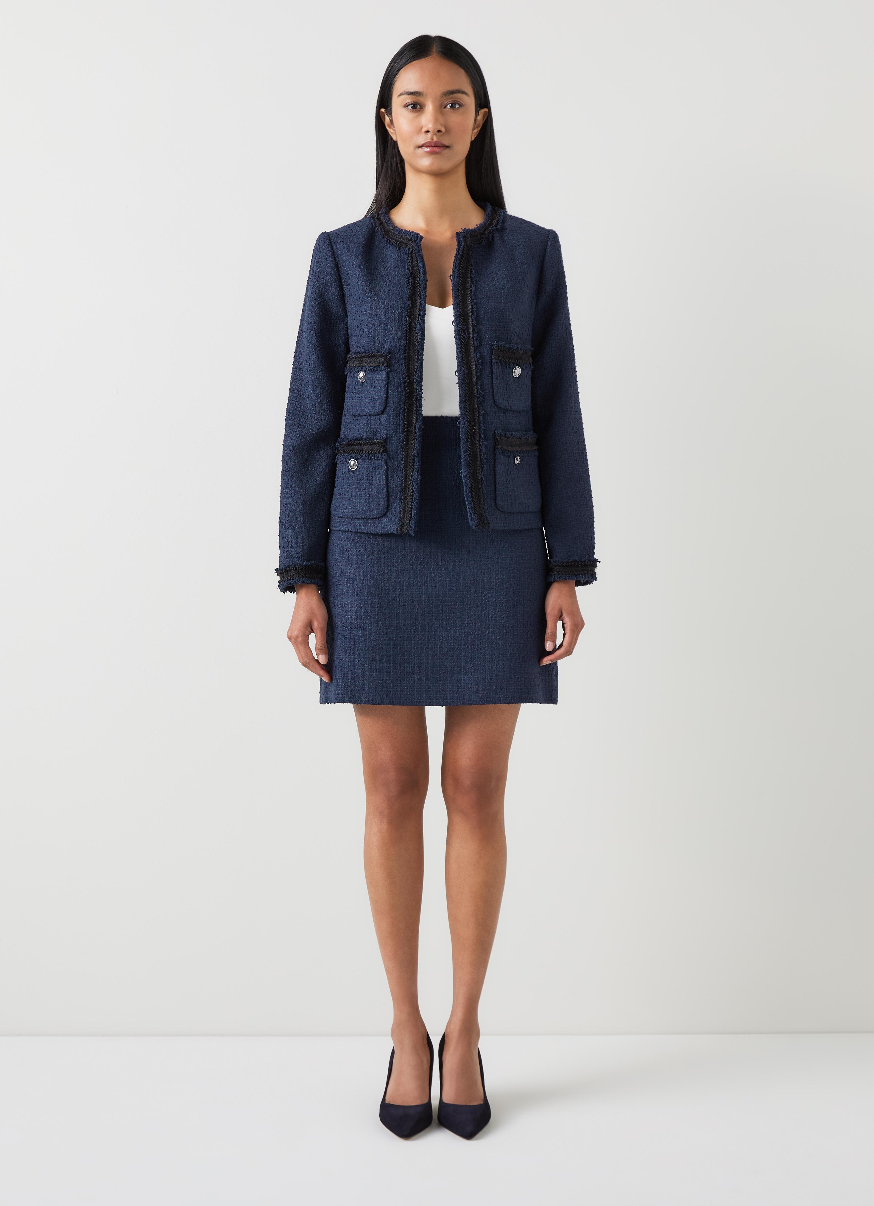 Charlie Navy Recycled Cotton Tweed And Trim Jacket | Coats