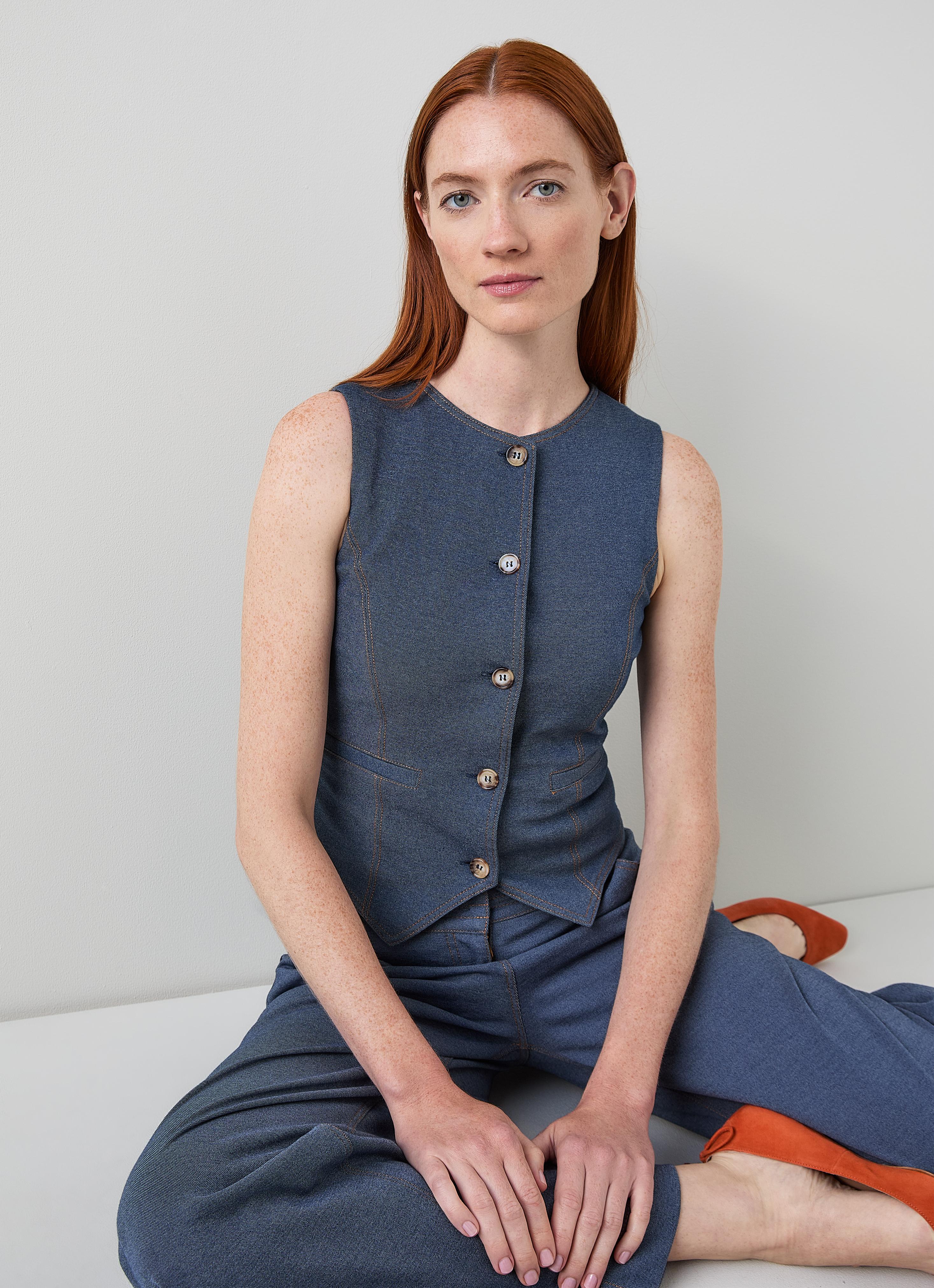Freya Midnight Stretch Ponte Denim Cotton Waistcoat